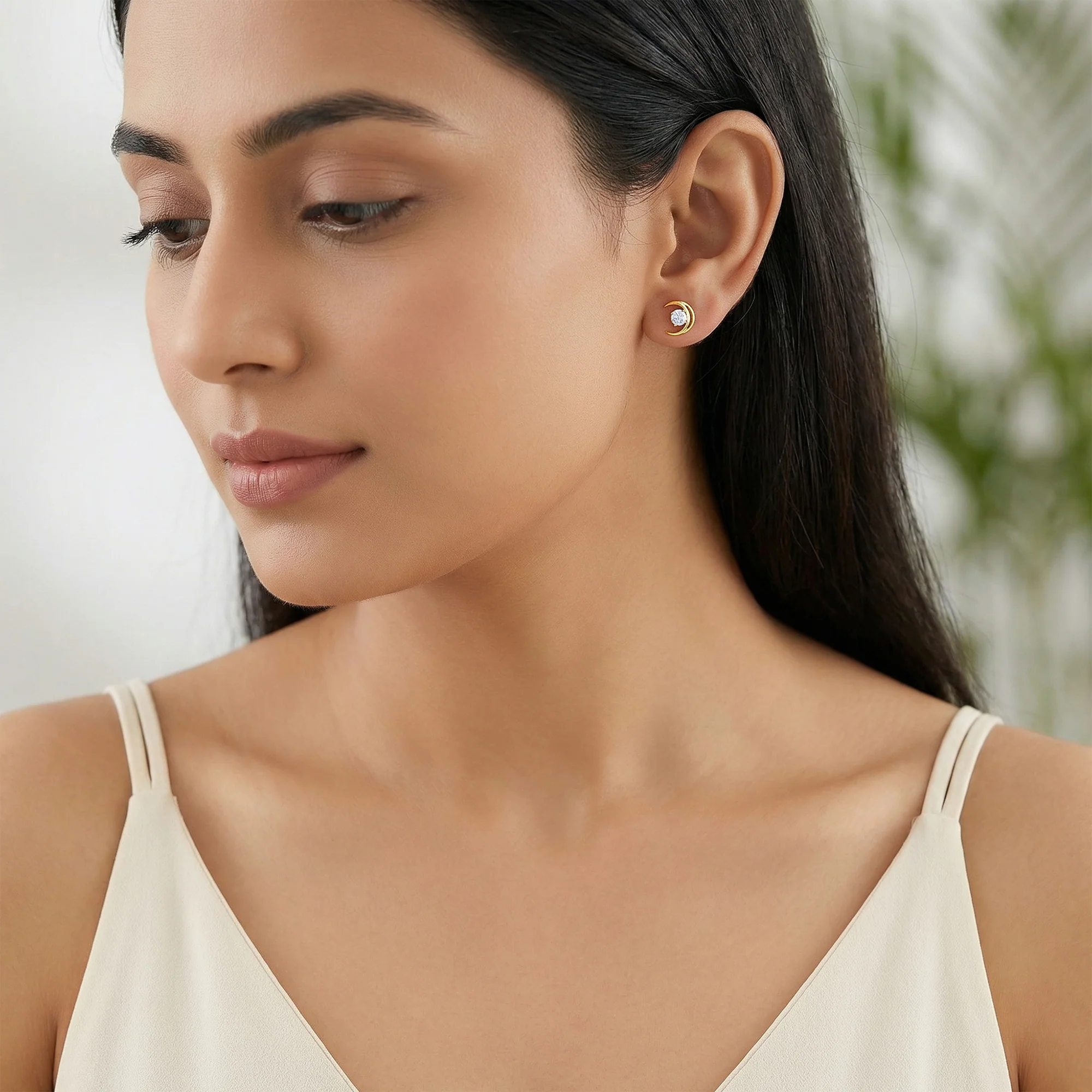 Gold Celestial Curve Lab Grown Diamond Earrings - Image 3