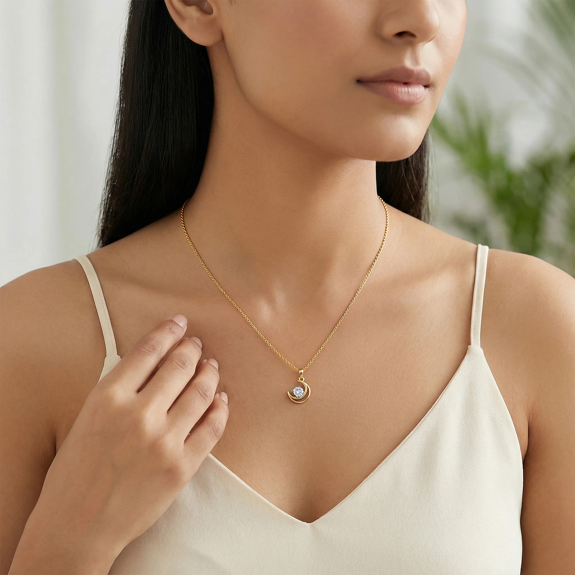 Gold Celestial Curve Lab Grown Diamond Pendant - Image 3
