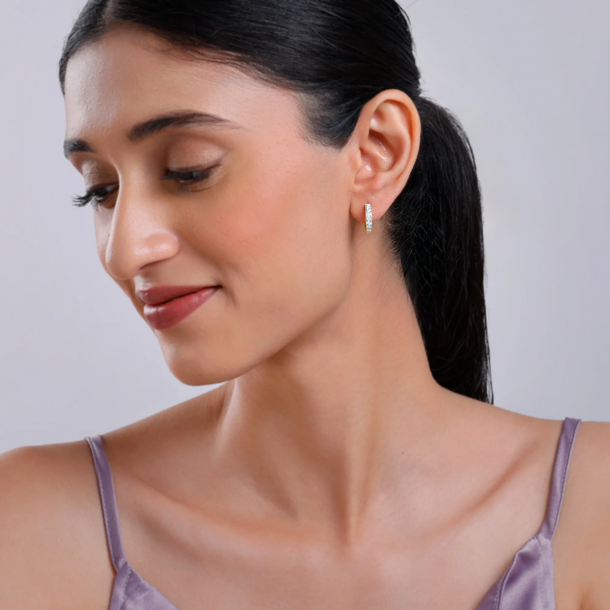 Gold Channel Lab Grown Diamond Hoop Earrings - Image 3