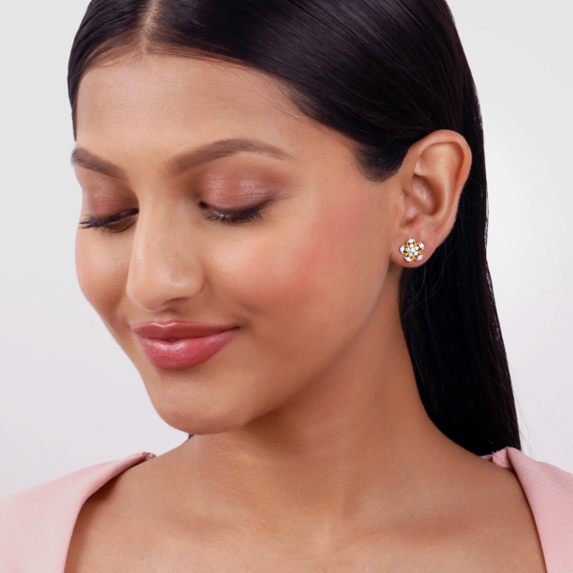 Gold Charming Flora Lab Grown Diamond Earrings - Image 3