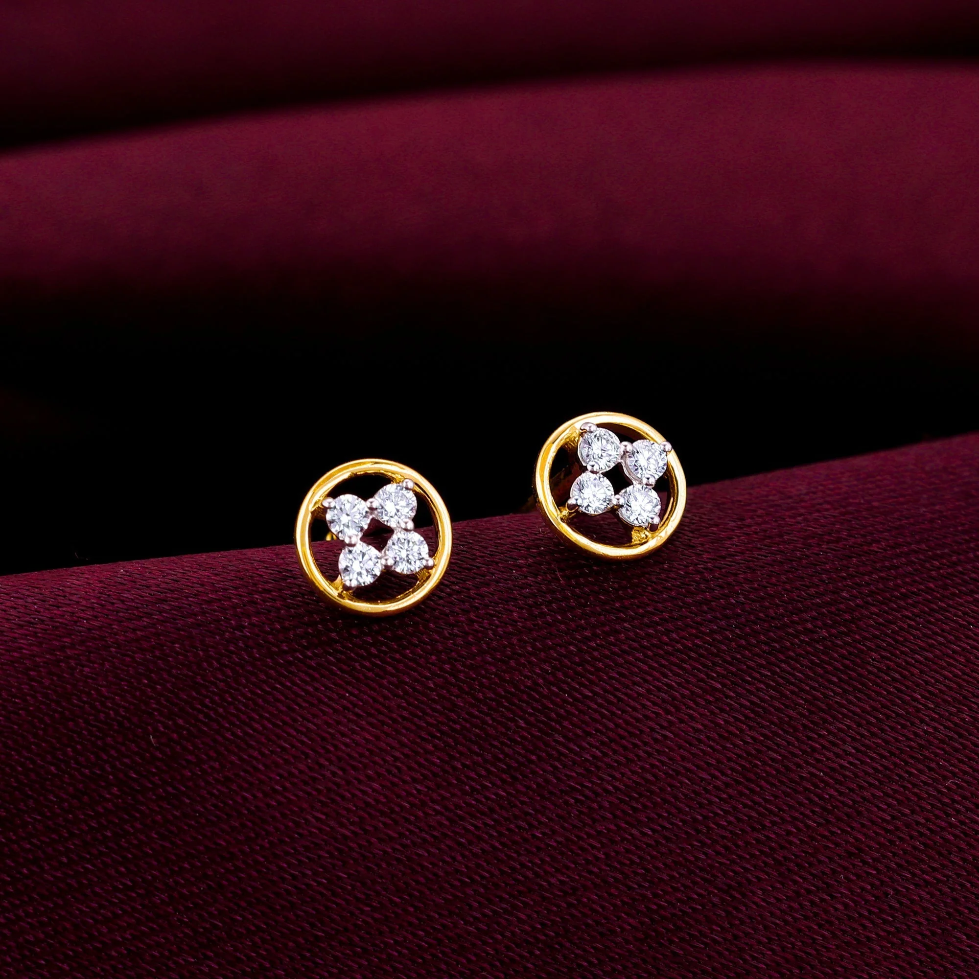 Gold Circular Quartet Diamond Stud Earrings - Image 2