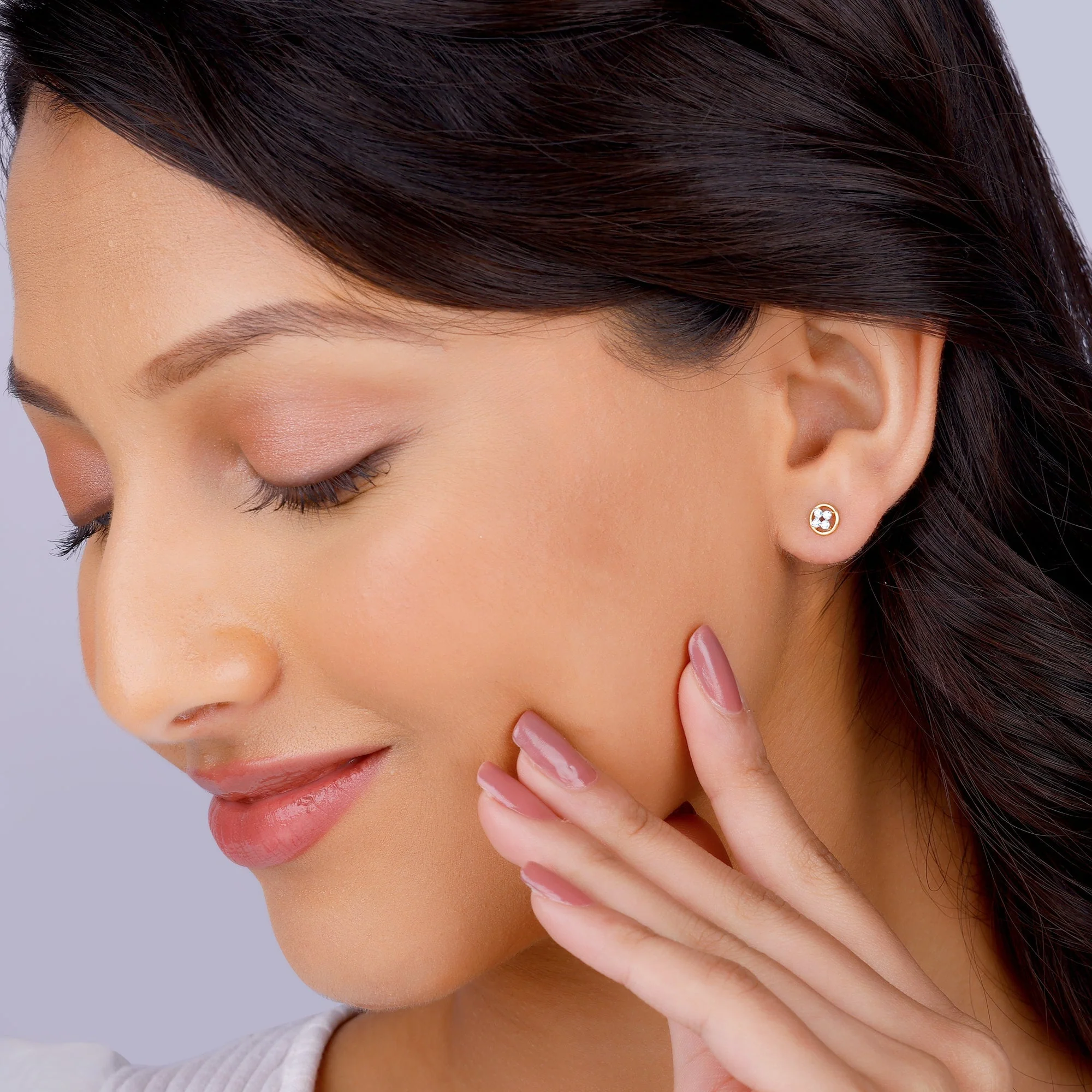 Gold Circular Quartet Diamond Stud Earrings - Image 3