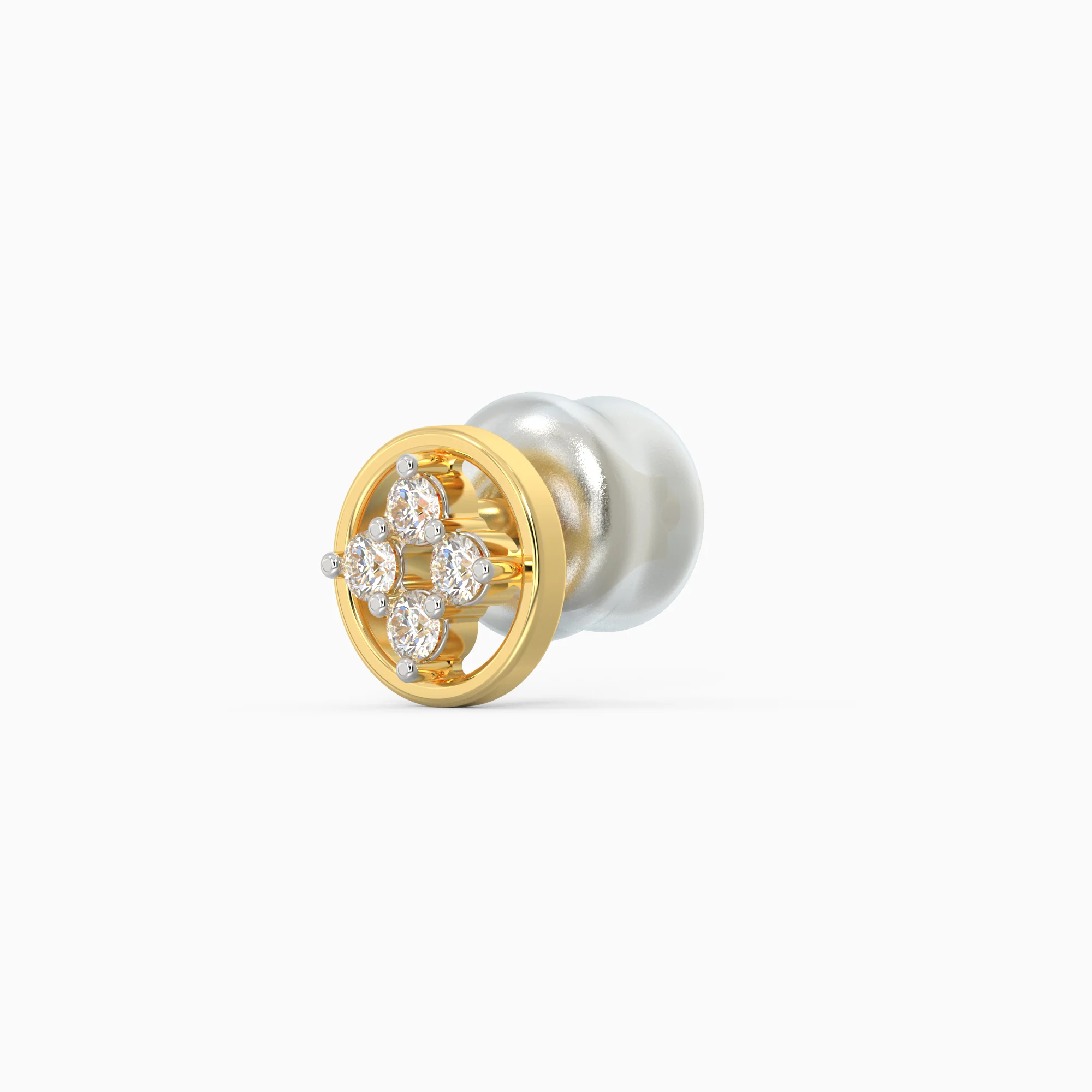 Gold Circular Quartet Diamond Stud Earrings - Image 4