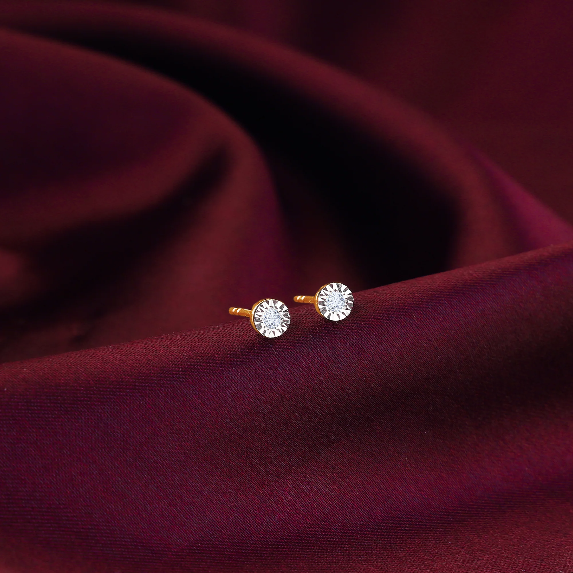 Gold Classic Diamond Stud Earrings - Image 2