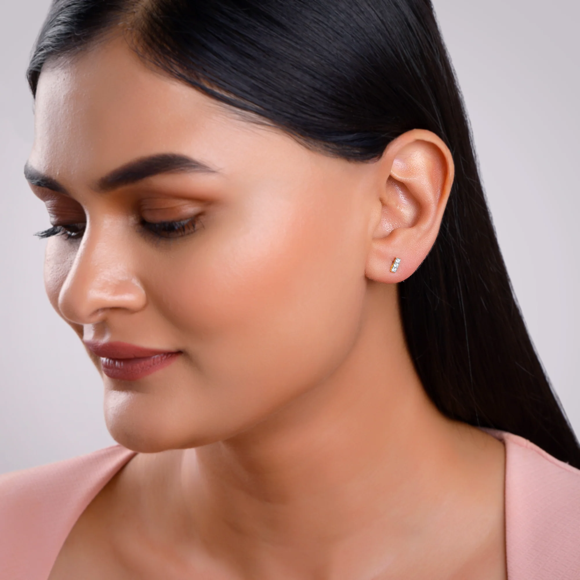 Gold Classic Line Lab Grown Diamond Earrings - Image 3