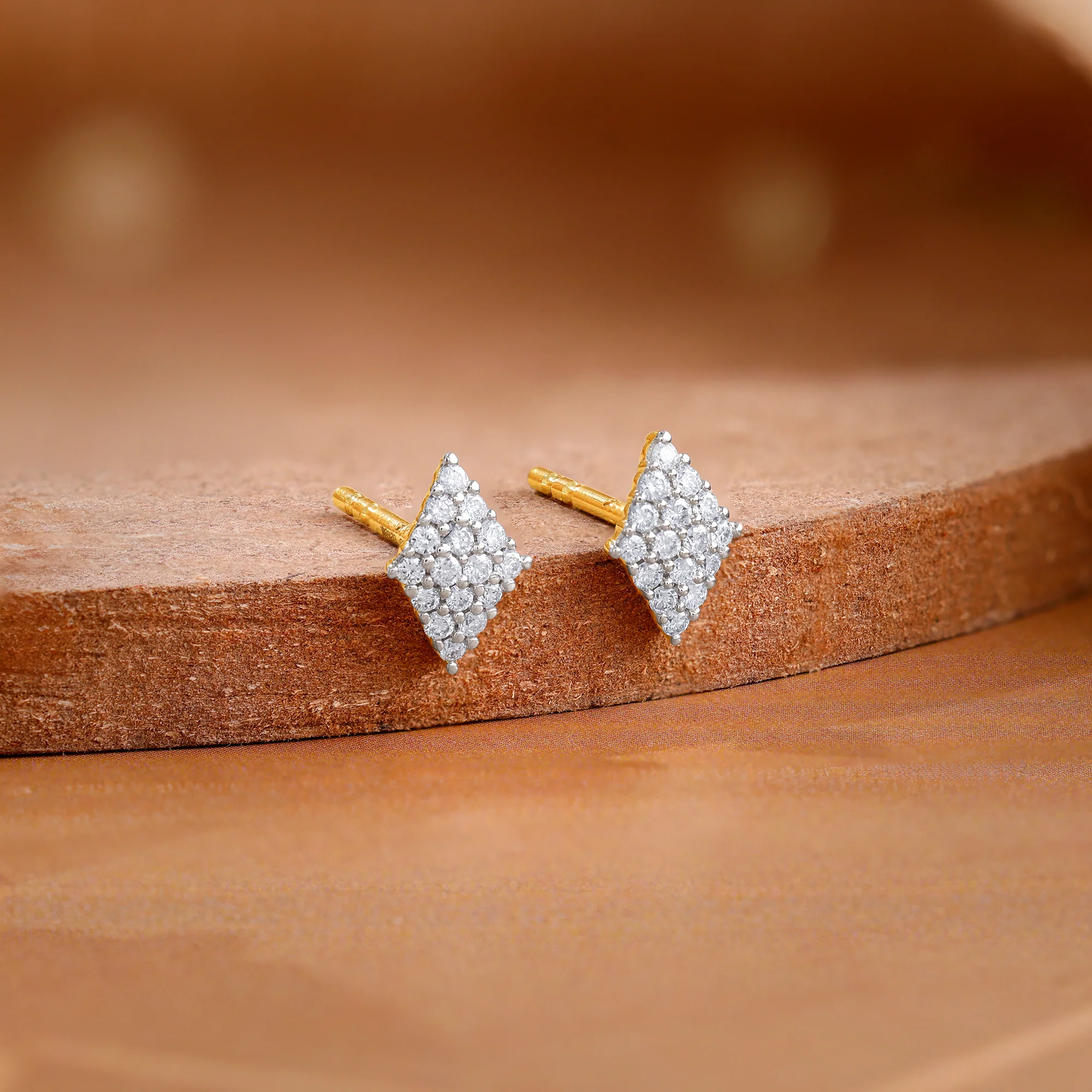 Gold Classy Rhombus Lab Grown Diamond Earrings - Image 2