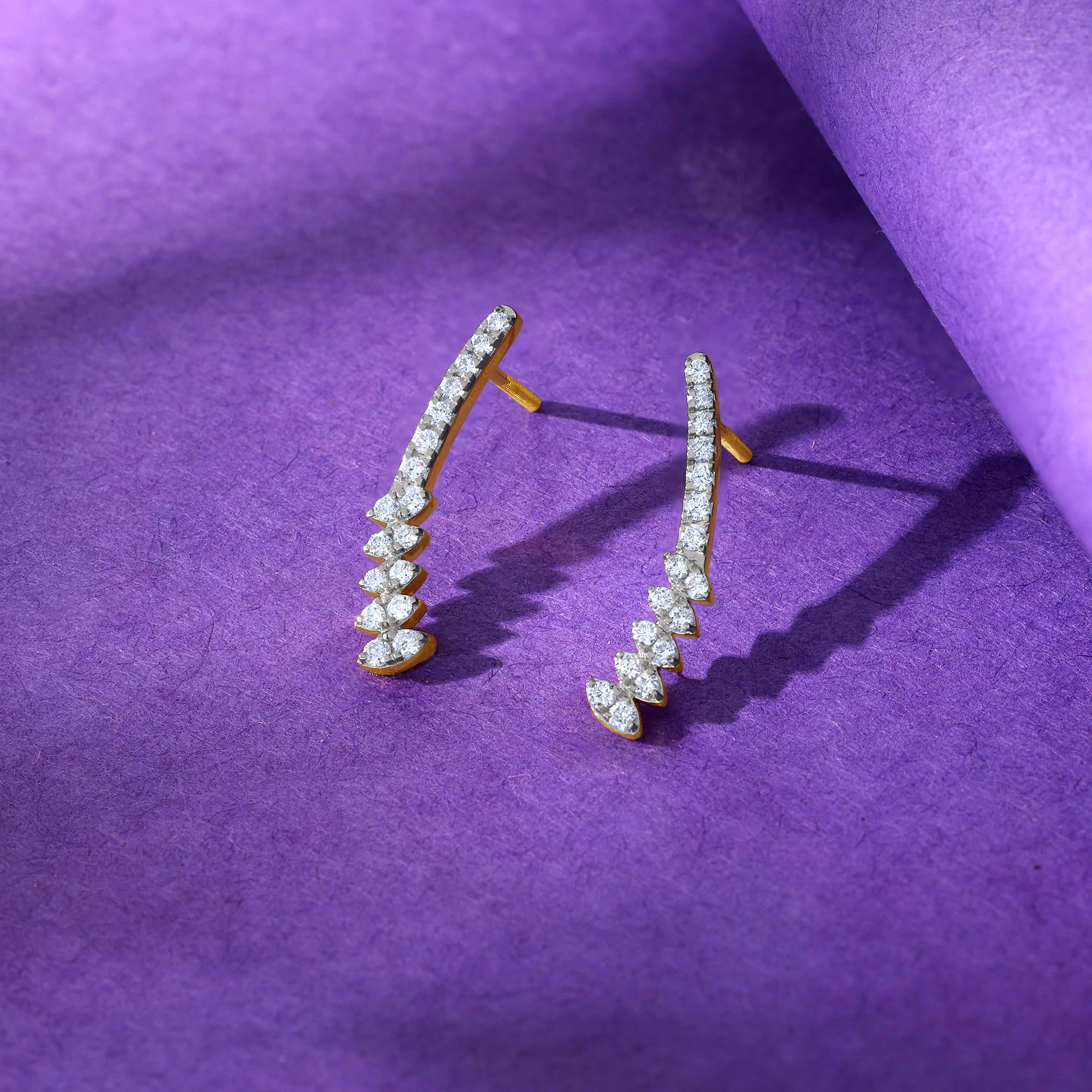 Gold Curve Lab Grown Diamond Earrings - Image 2