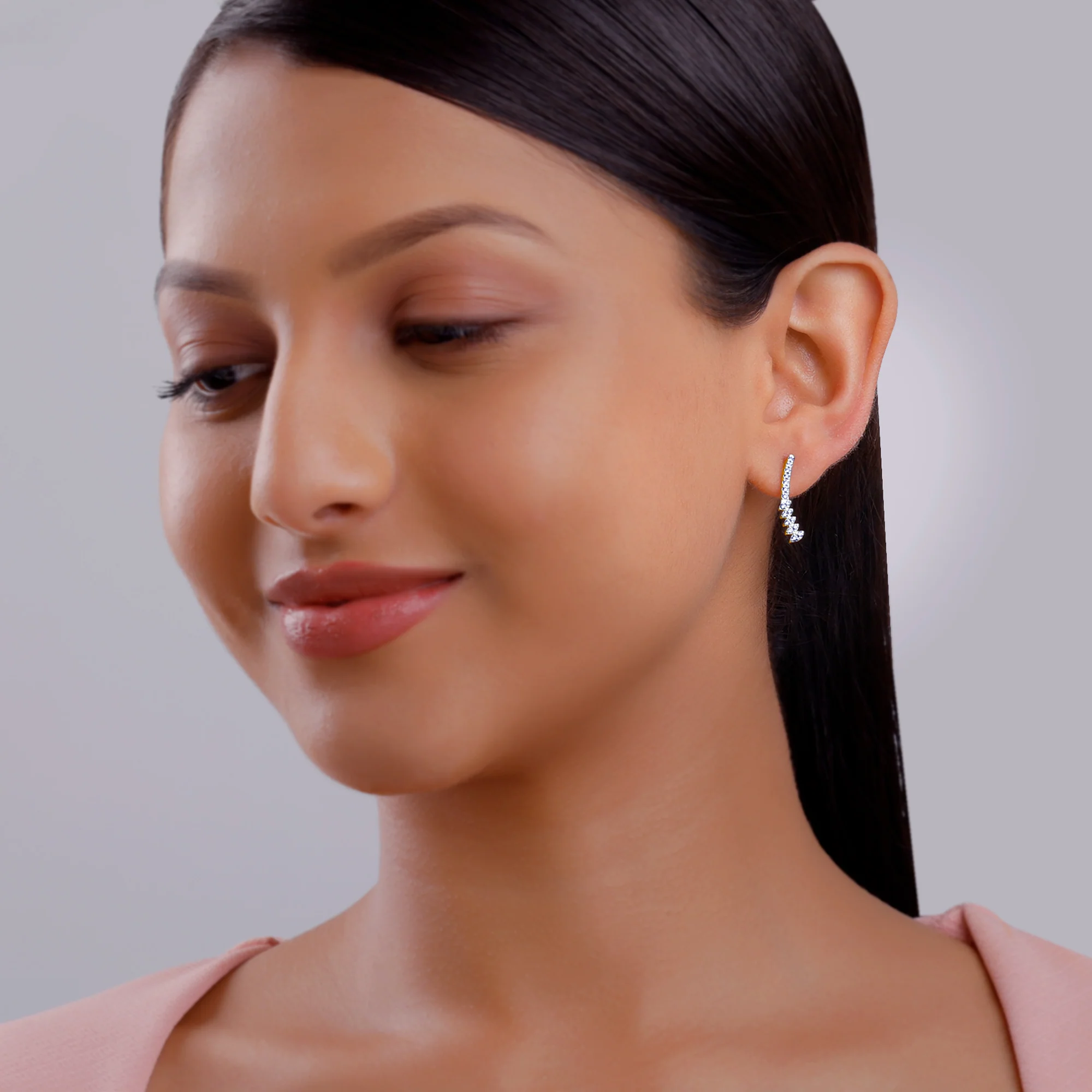 Gold Curve Lab Grown Diamond Earrings - Image 3