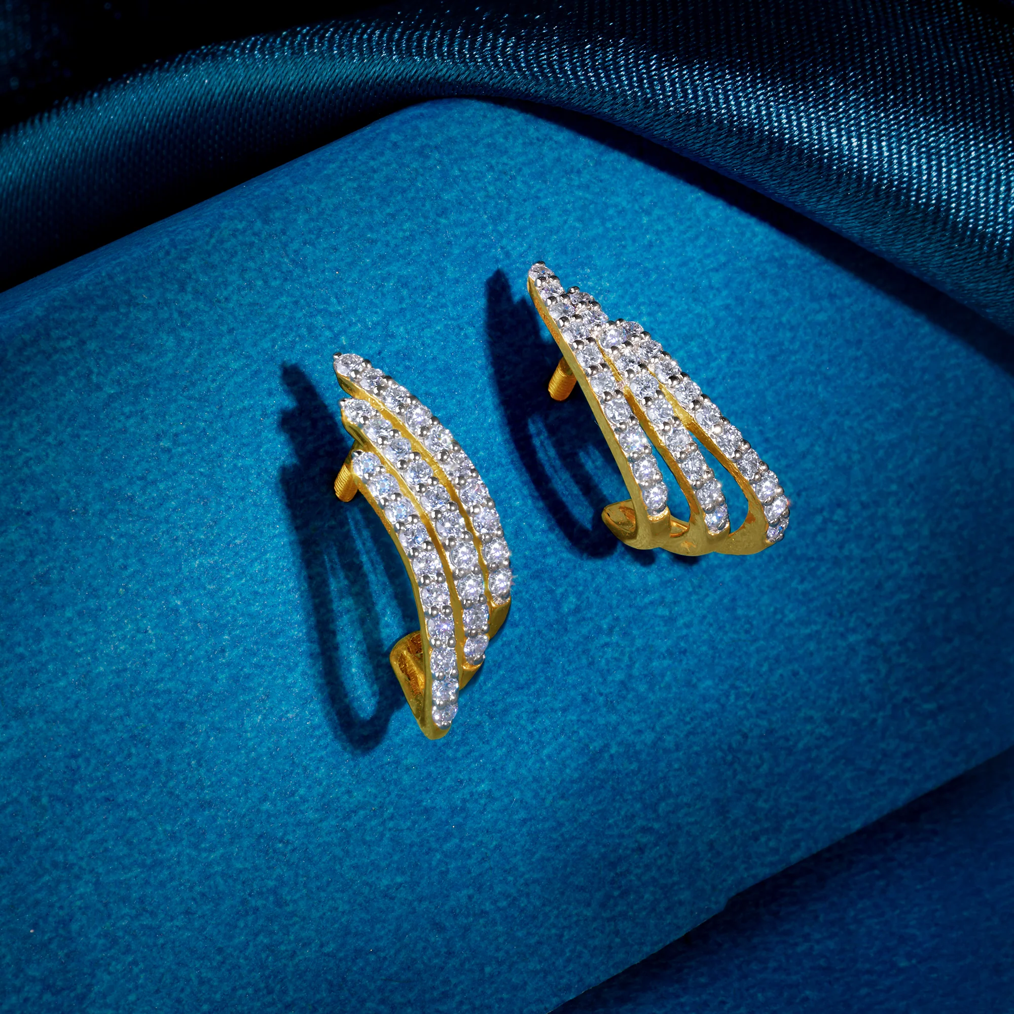 Gold Divine Feathers J Hoop Lab Grown Diamond Earrings - Image 2