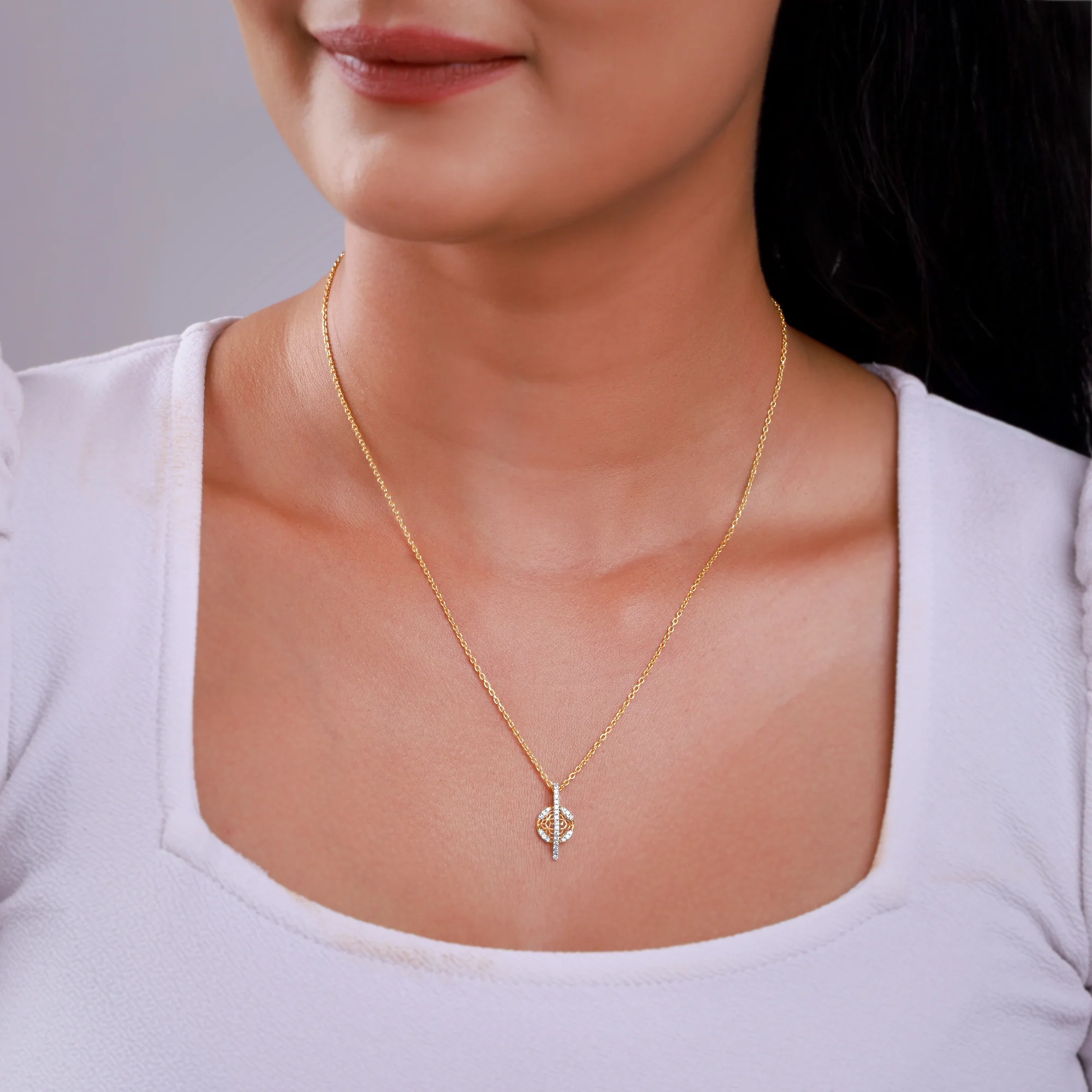 Gold Floral Charm Lab Grown Diamond Pendant - Image 3