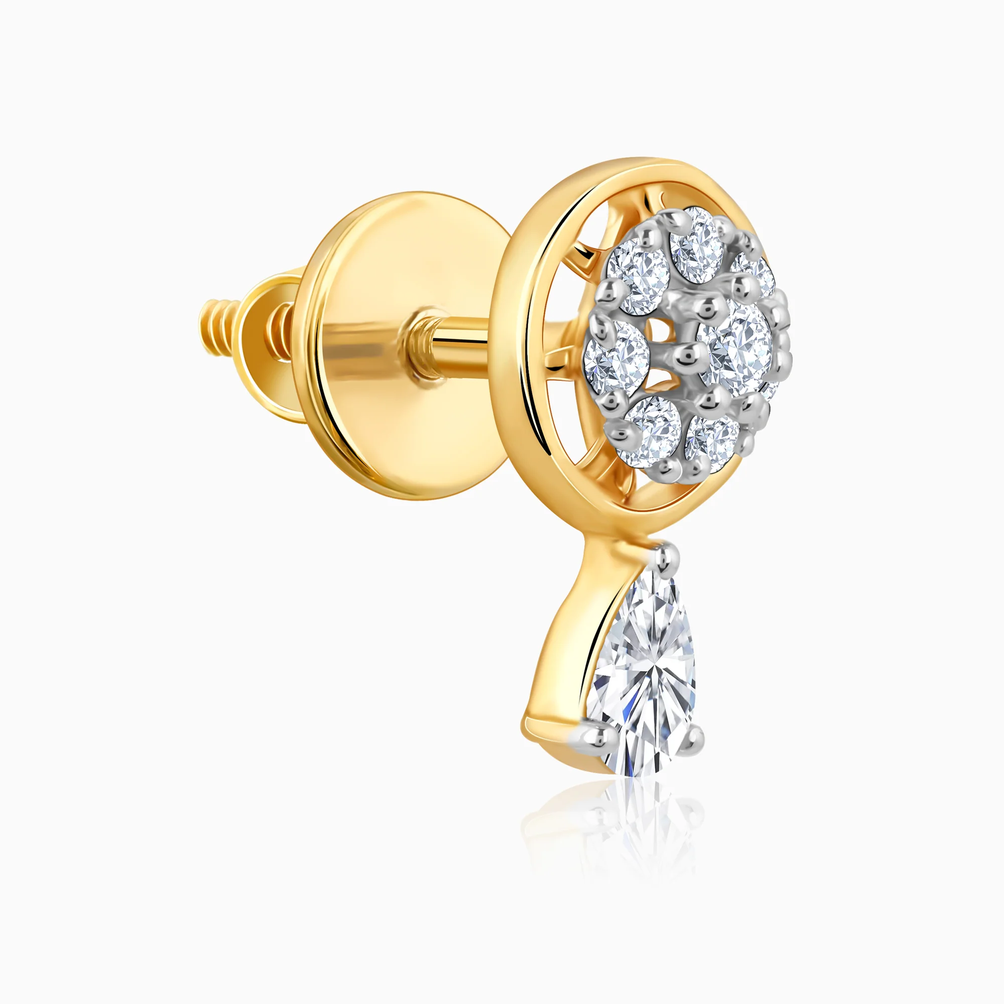 Gold Floral Dangling Lab Grown Diamond Earrings - Image 4