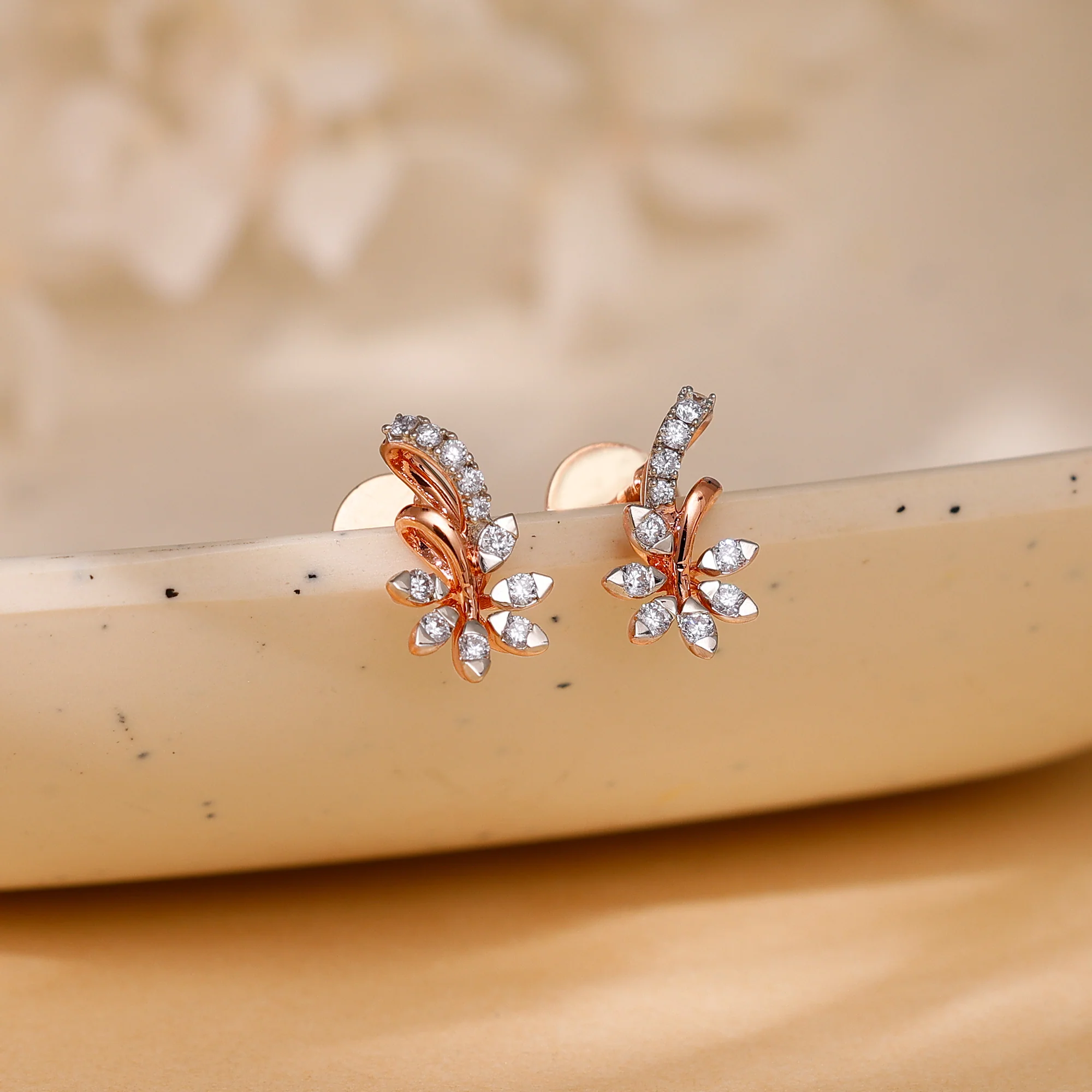 Gold Floral Grace Diamond Earrings - Image 2