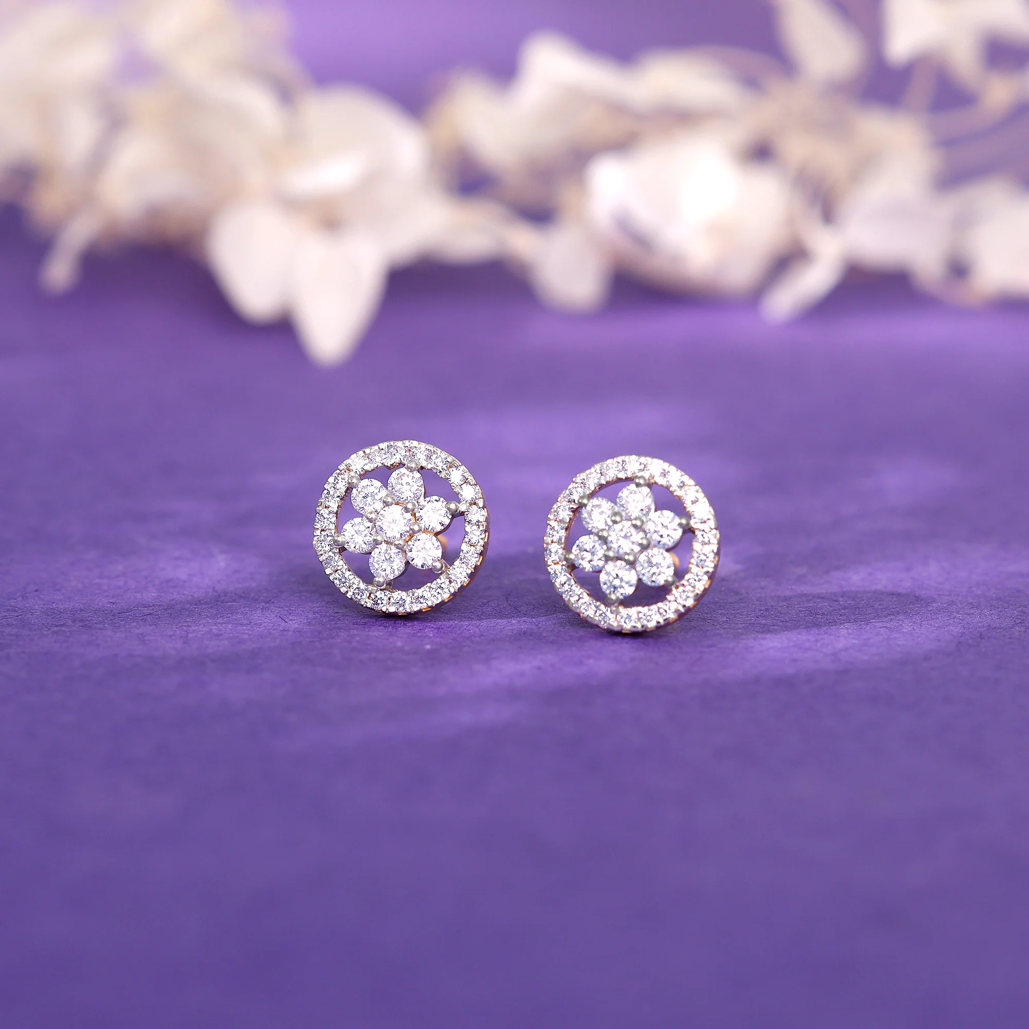 Gold Floret Solitaire Lab Grown Diamond Earrings - Image 2