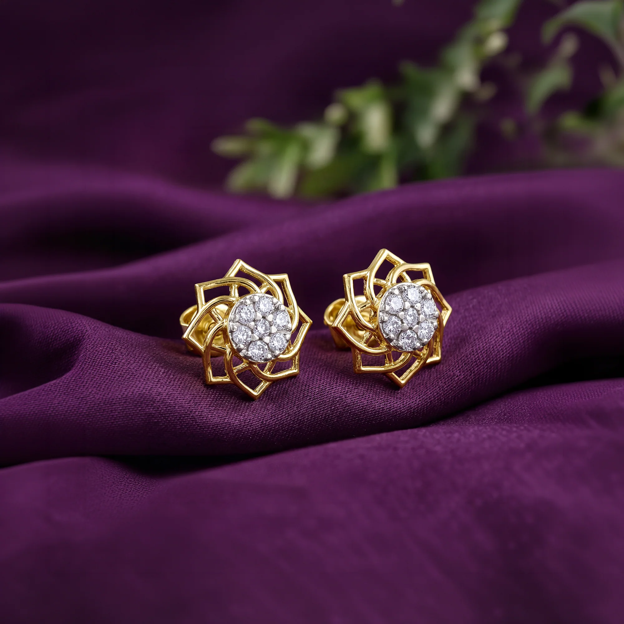 Gold Florid Lab Grown Diamond Earrings - Image 2
