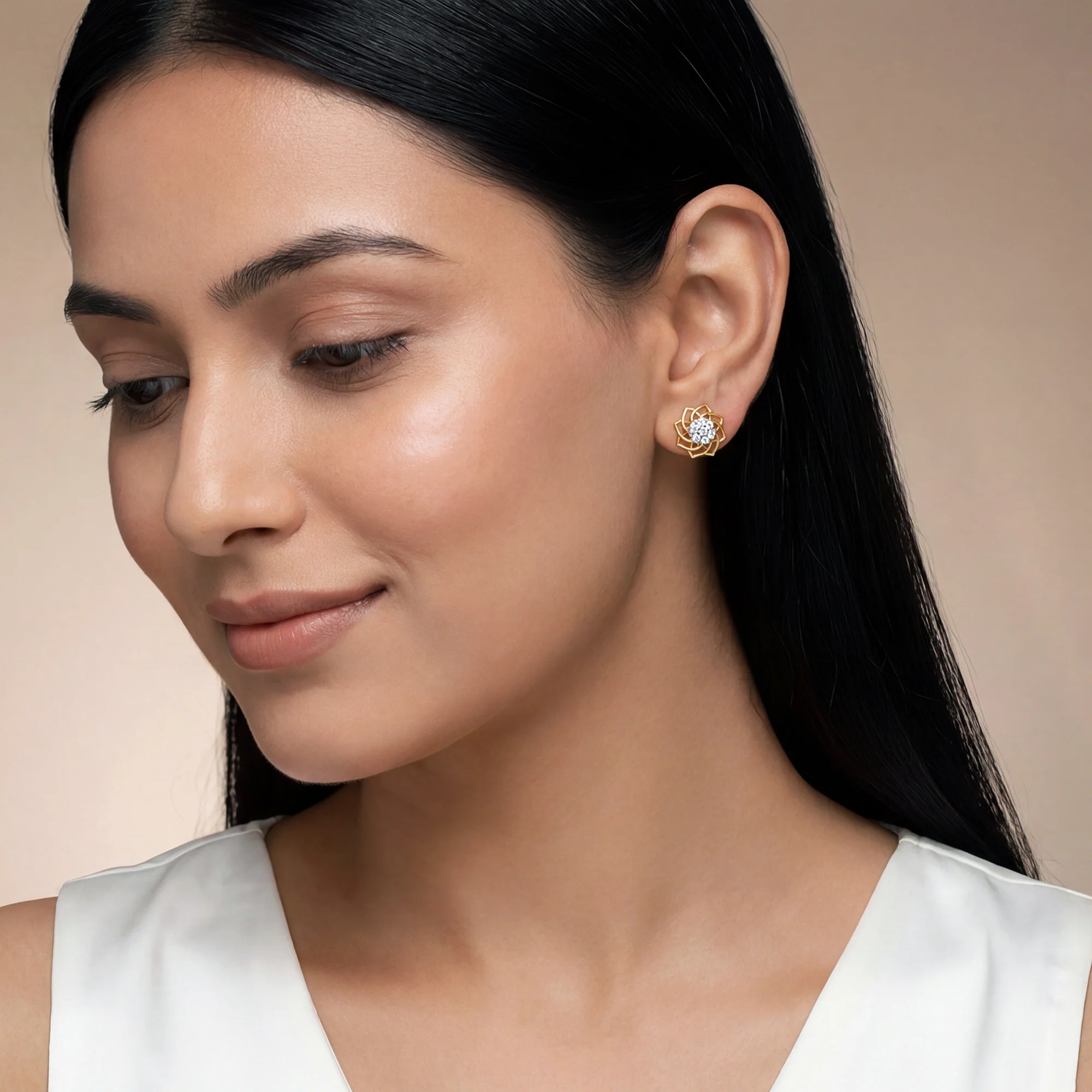 Gold Florid Lab Grown Diamond Earrings - Image 3