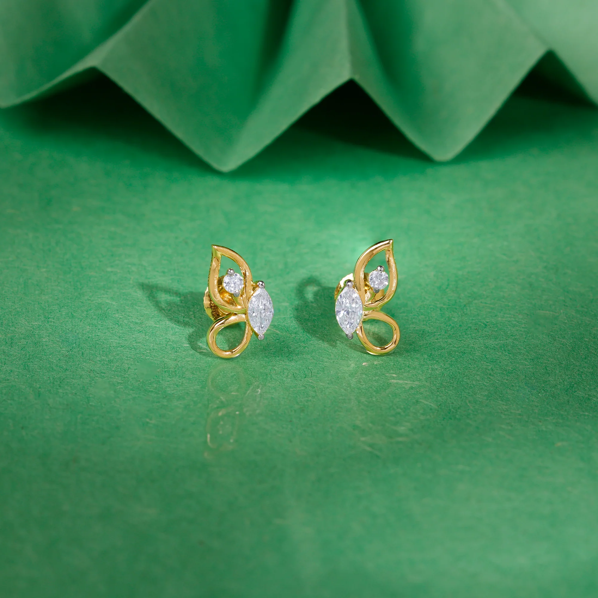 Gold Flutter Lab Grown Diamond Stud Earrings - Image 2
