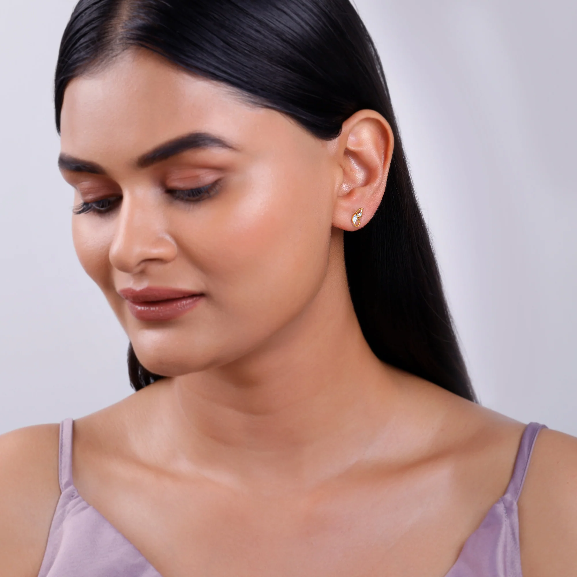 Gold Flutter Lab Grown Diamond Stud Earrings - Image 3