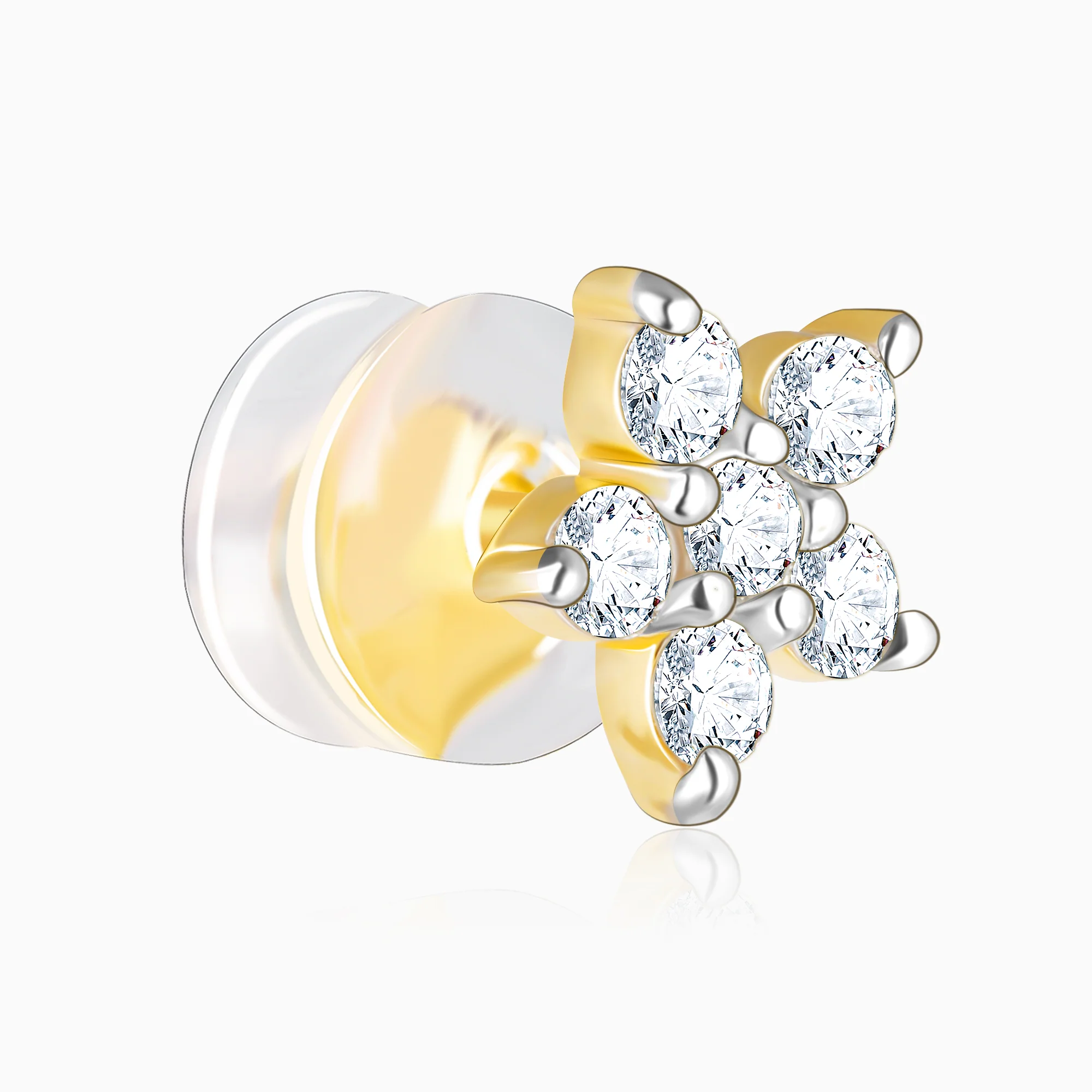 Gold Frilly Flower Diamond Earrings - Image 4