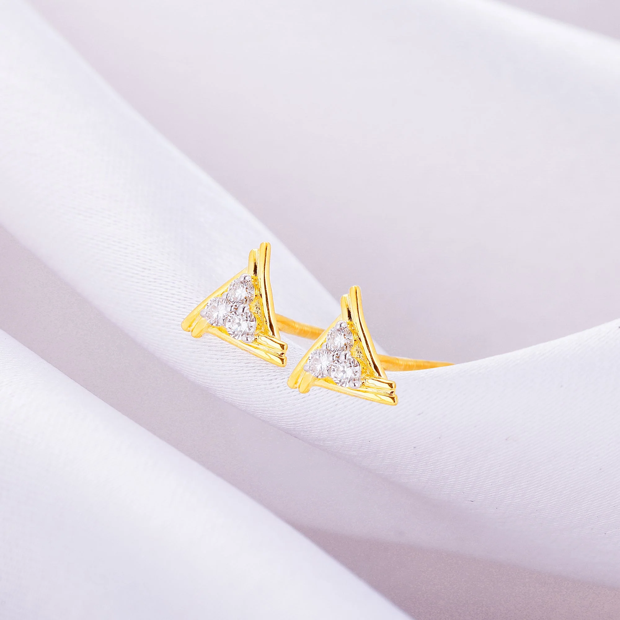 Gold Geometric Trio Diamond Earrings - Image 2