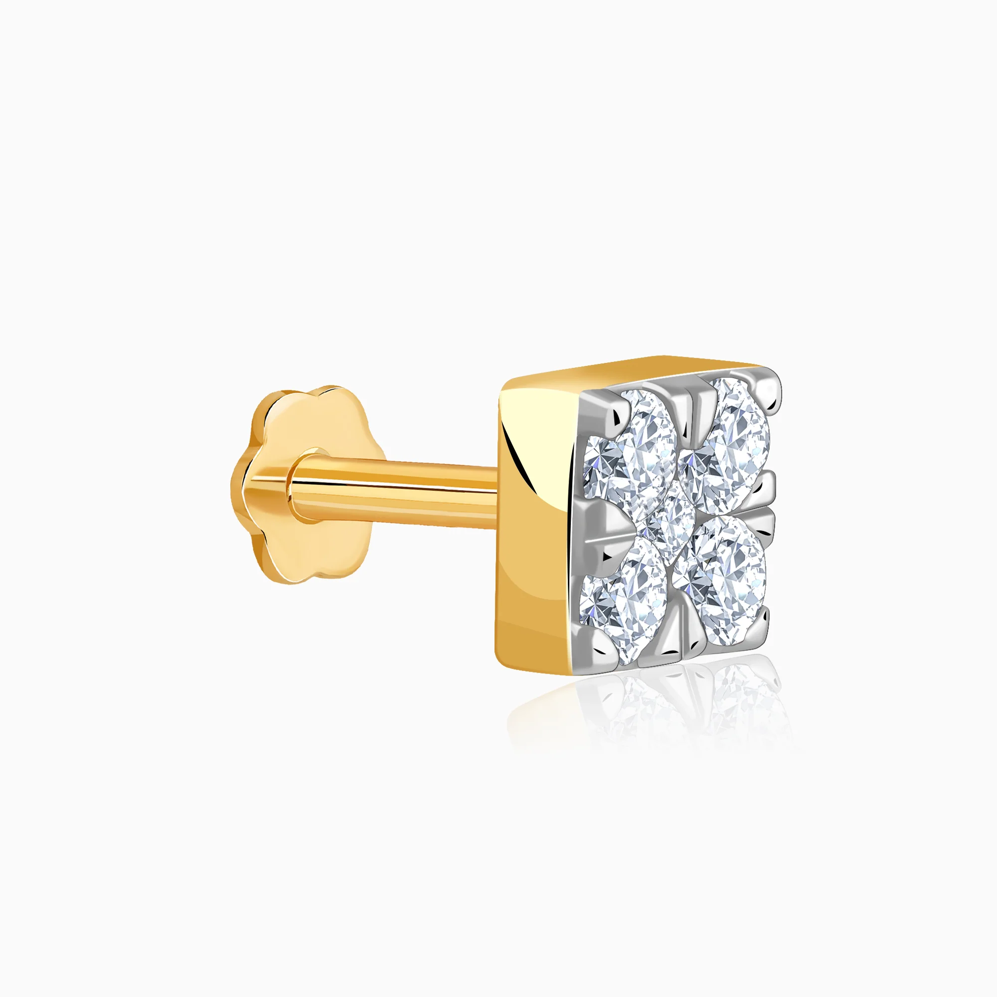Gold Glittering Cube Lab Grown Diamond Nose Pin - Image 4