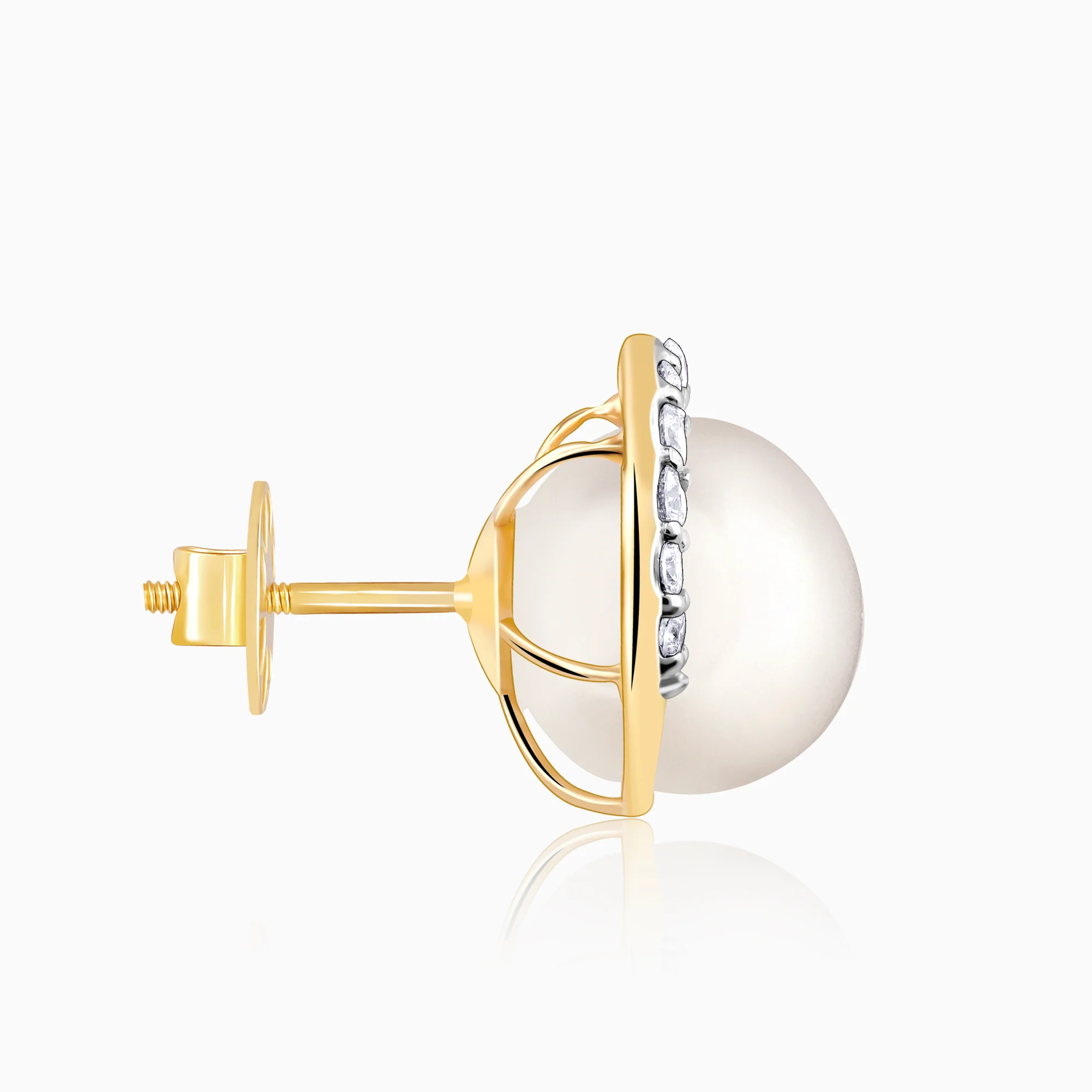 Gold Graceful Pearl Diamond Studs - Image 5