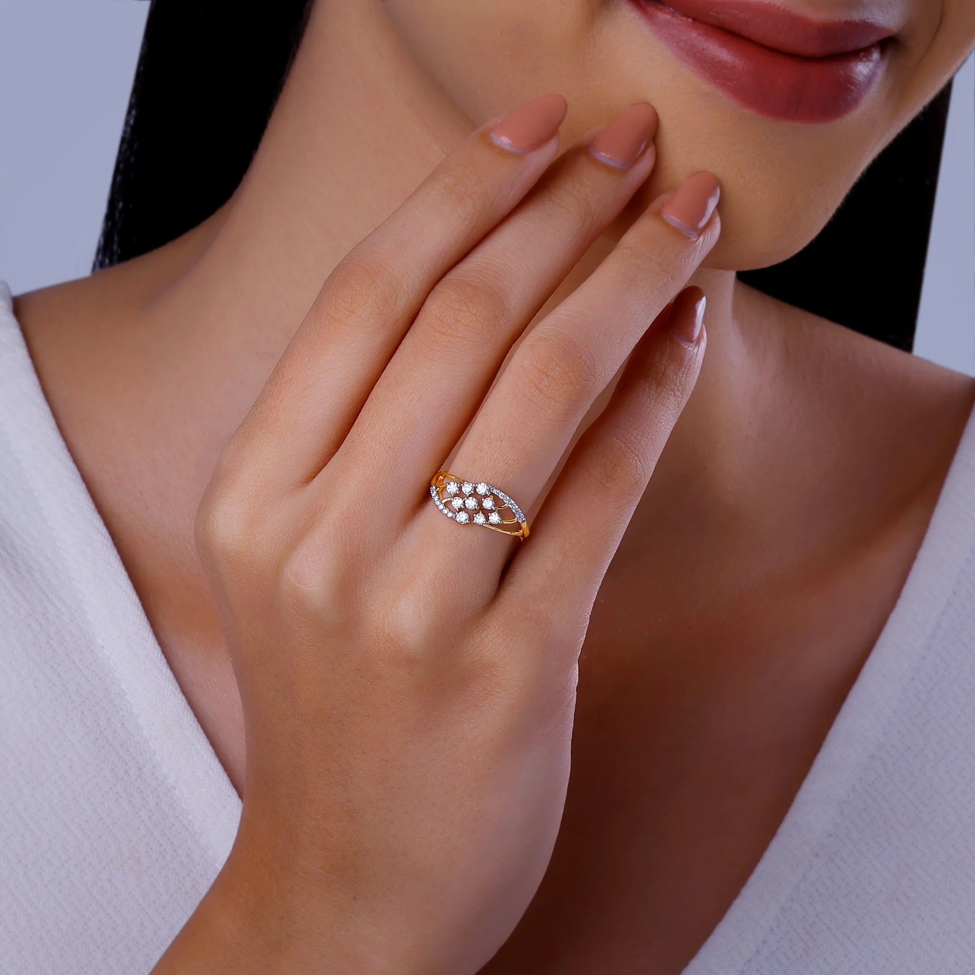 Gold Graceful Wave Diamond Ring - Image 3