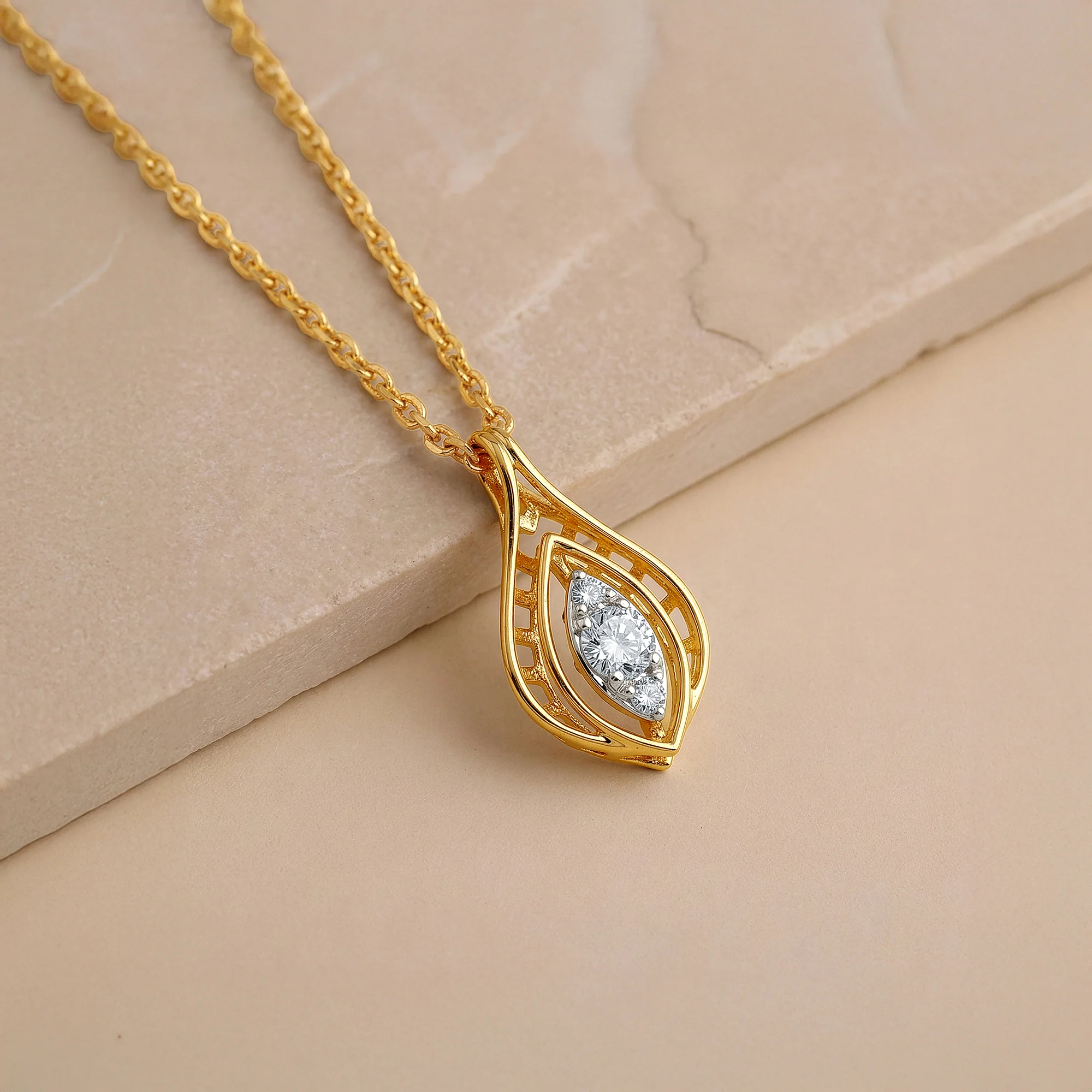 Gold Lattice Light Lab Grown Diamond Pendant - Image 2