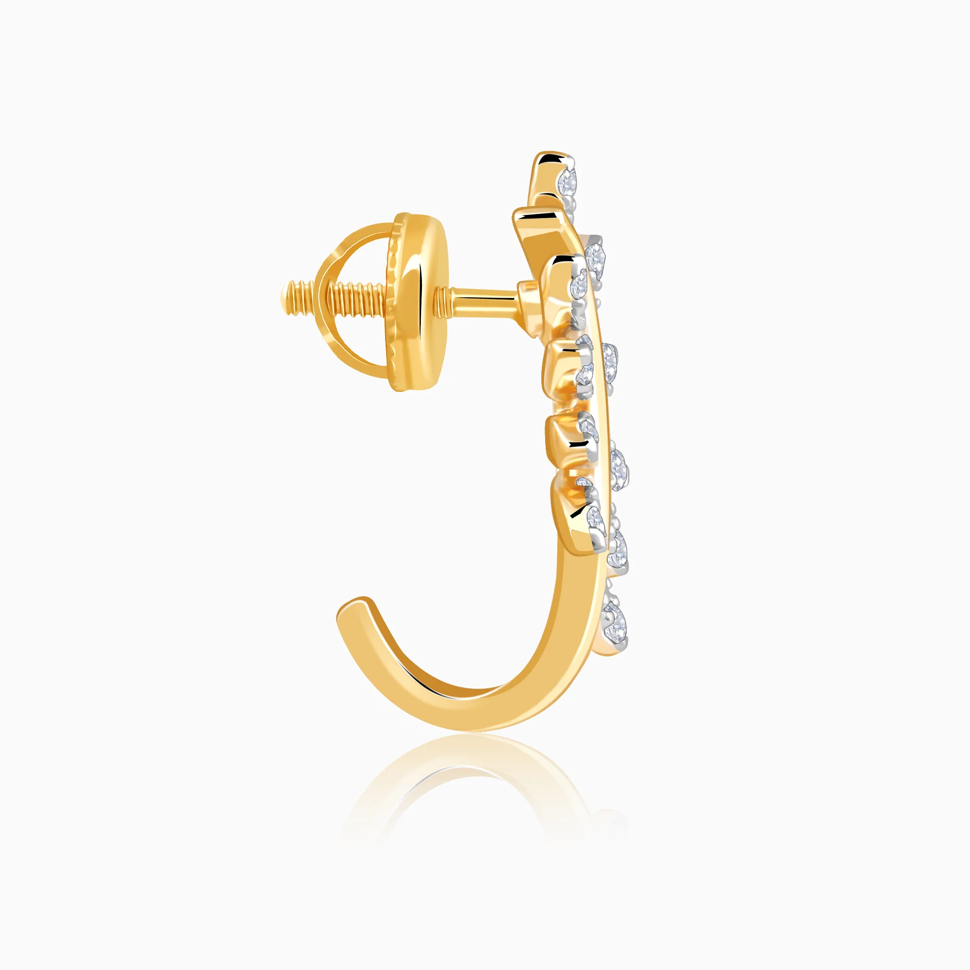 Gold Leafy Brilliance J Studs Lab Grown Diamond Earrings - Image 5