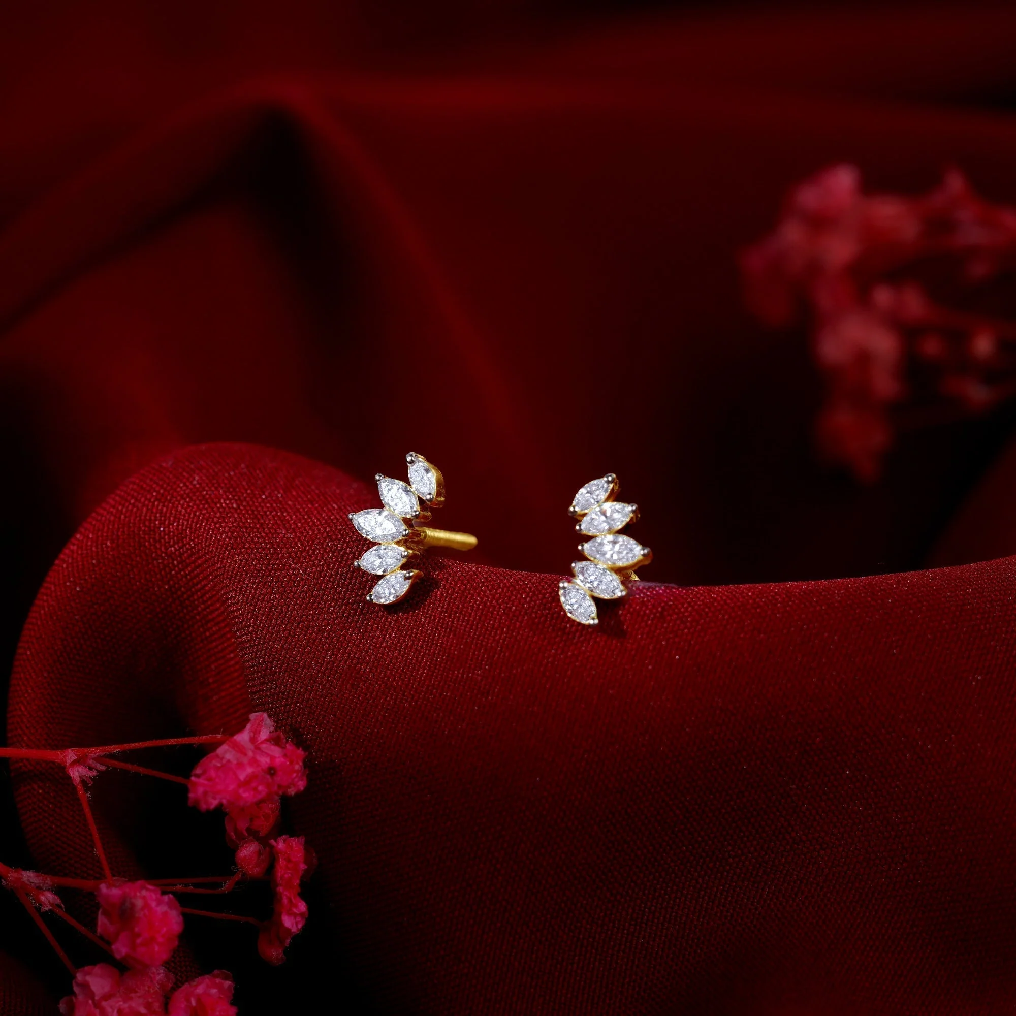 Gold Lotus Petals Lab Grown Diamond Earrings - Image 2