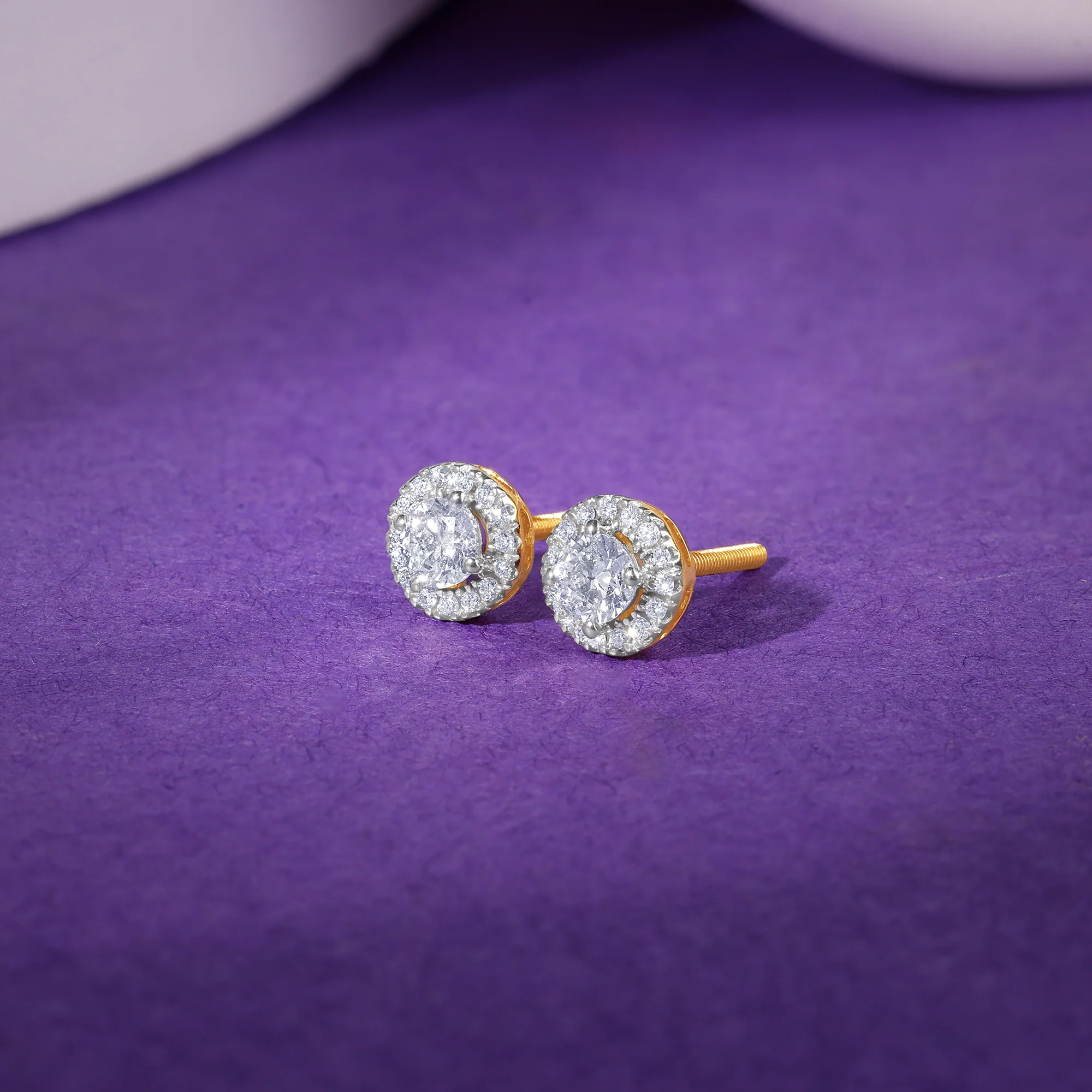 Gold Minerva Halo Soliatire Lab Grown Diamond Studs - Image 2