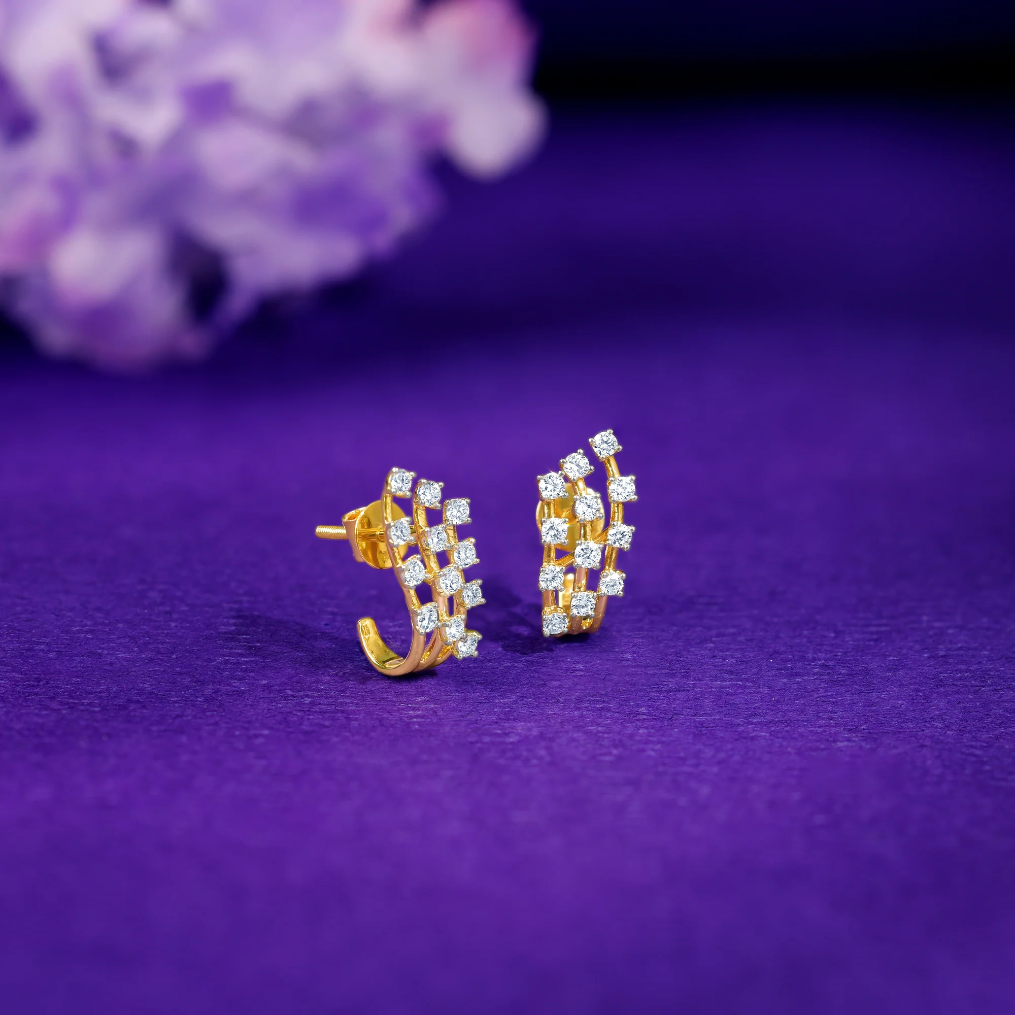 Gold Moonlit Waves J Hoop Lab Grown Diamond Earrings - Image 2