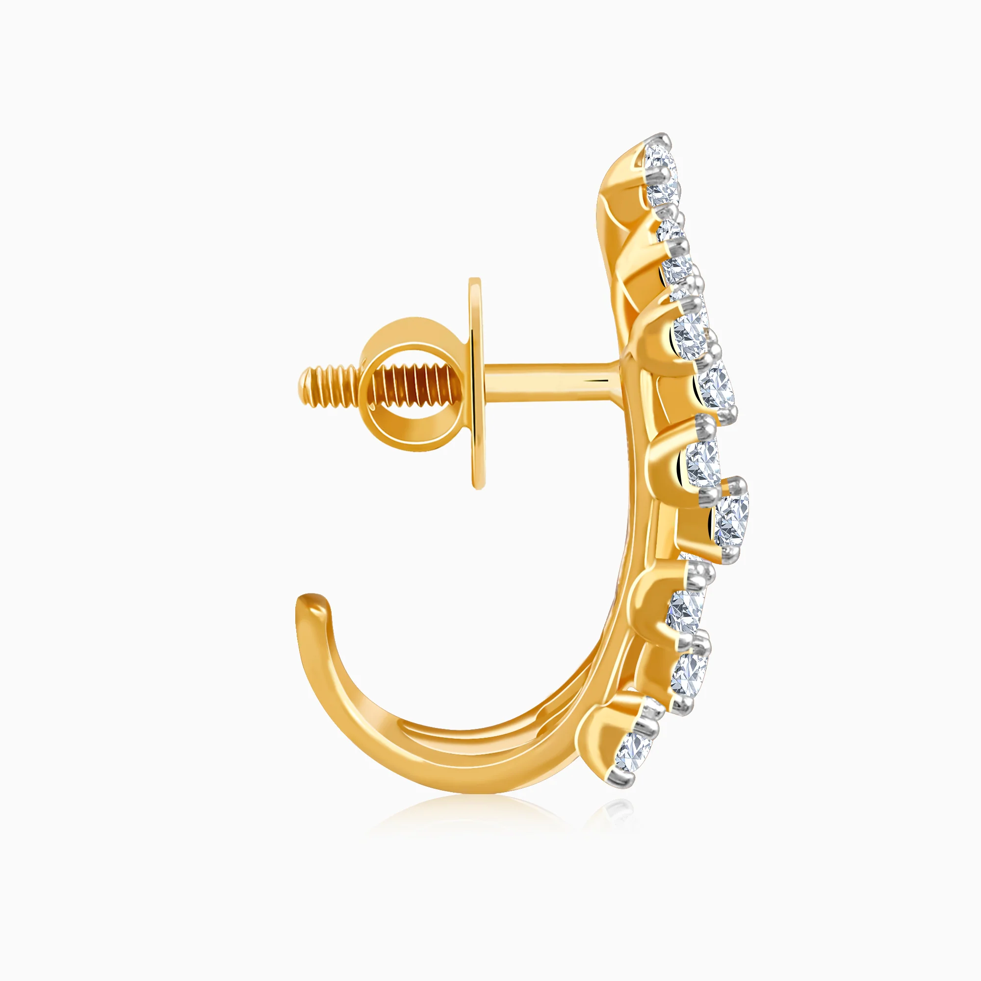 Gold Moonlit Waves J Hoop Lab Grown Diamond Earrings - Image 5