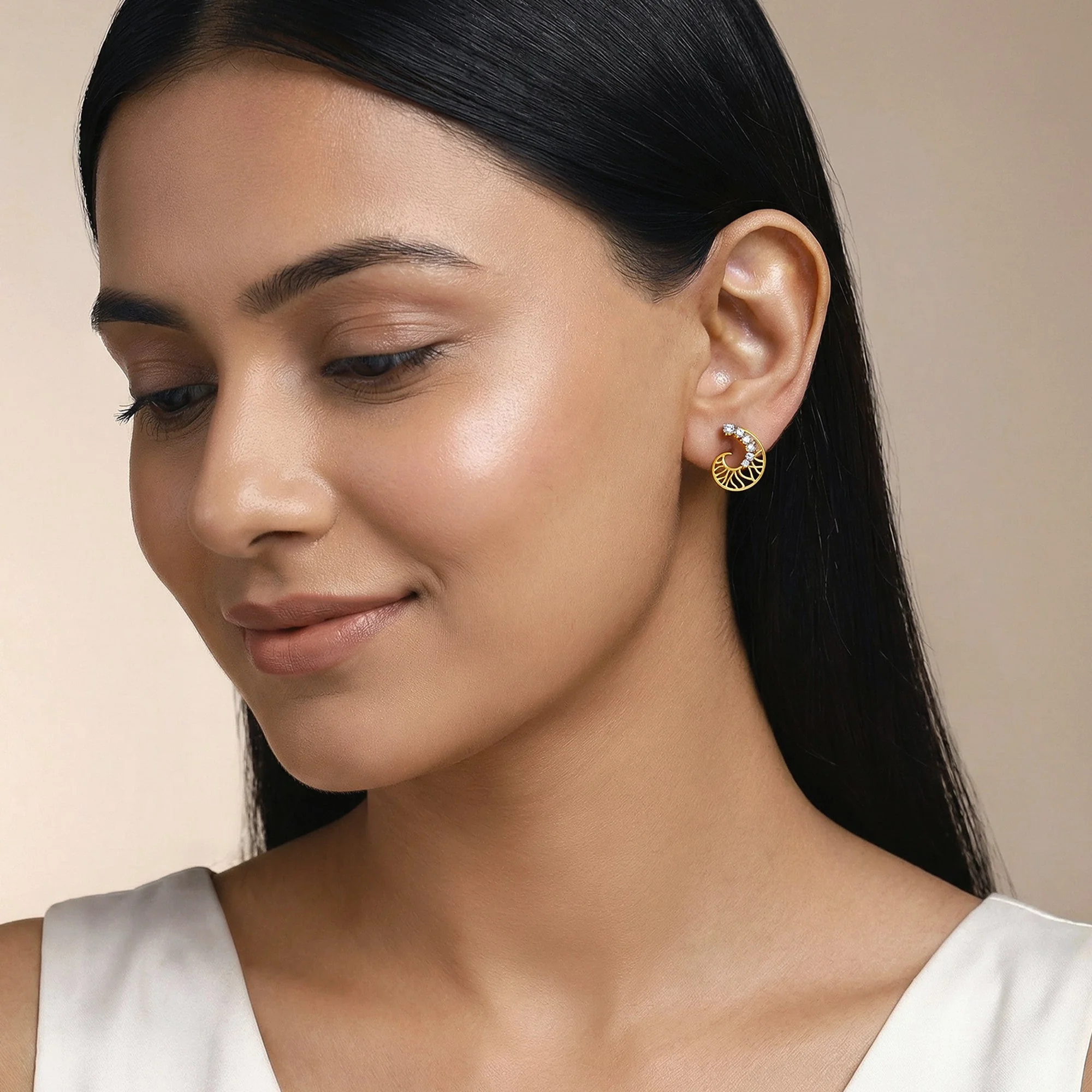 Gold Muguet Lab Grown Diamond Earrings - Image 3