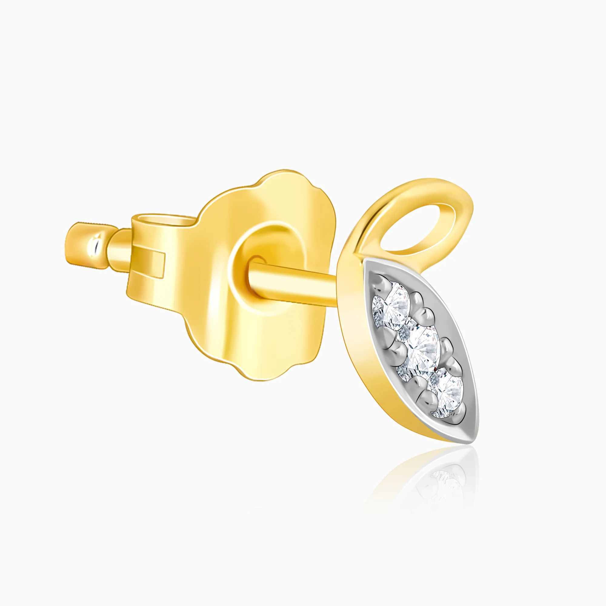 Gold Paired Leaves Diamond Stud Earrings - Image 4