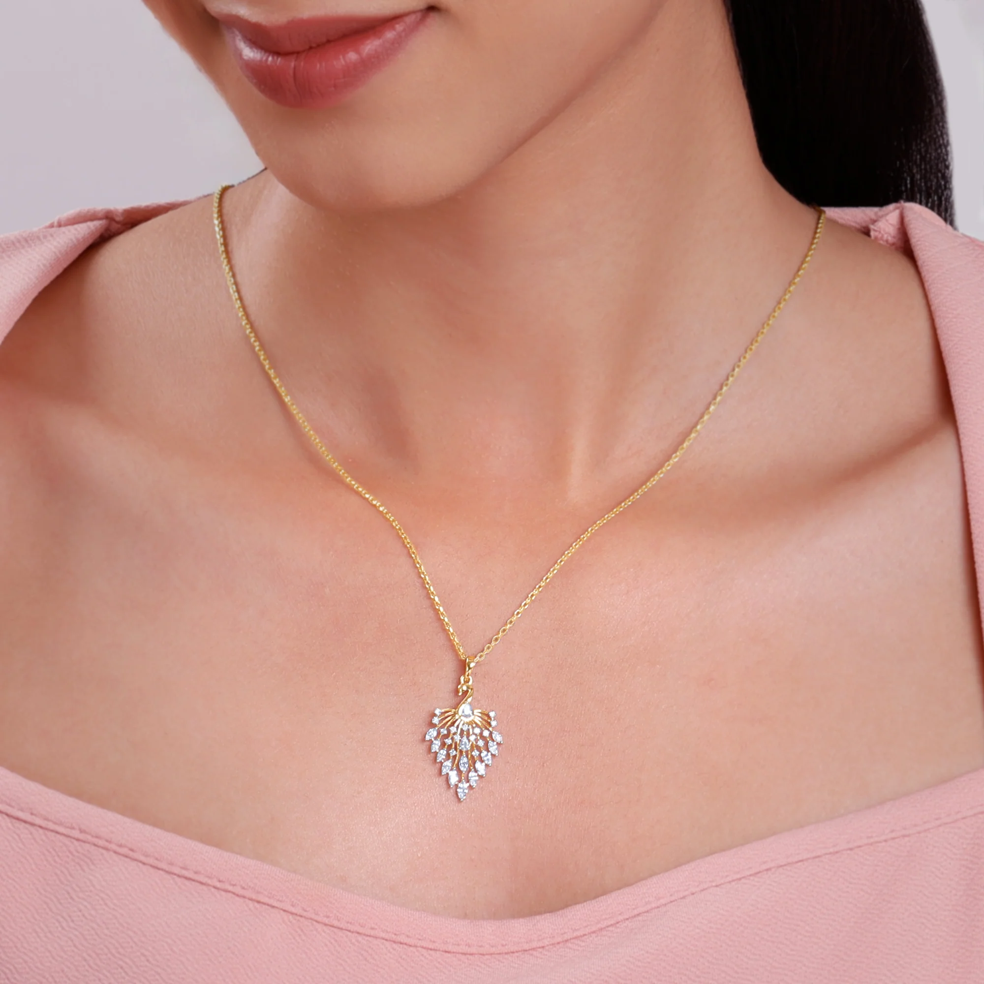 Gold Peacock Dance Lab Grown Diamond Pendant - Image 3