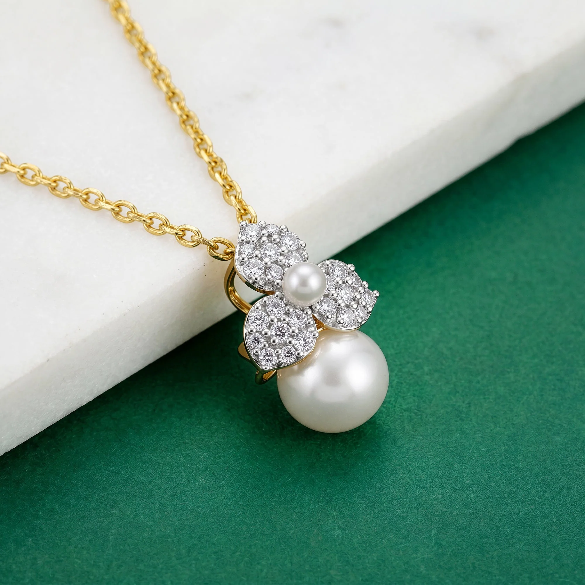 Gold Pearl Bud Story Lab Grown Diamond Pendant - Image 2