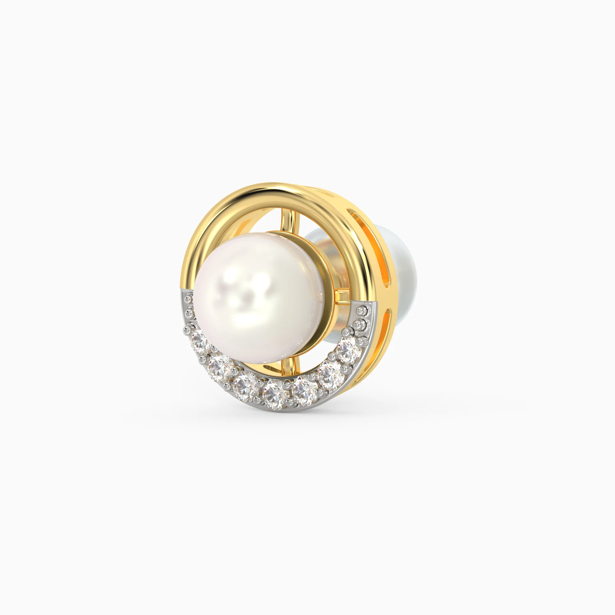 Gold Pearl Centred Diamond Earrings - Image 4