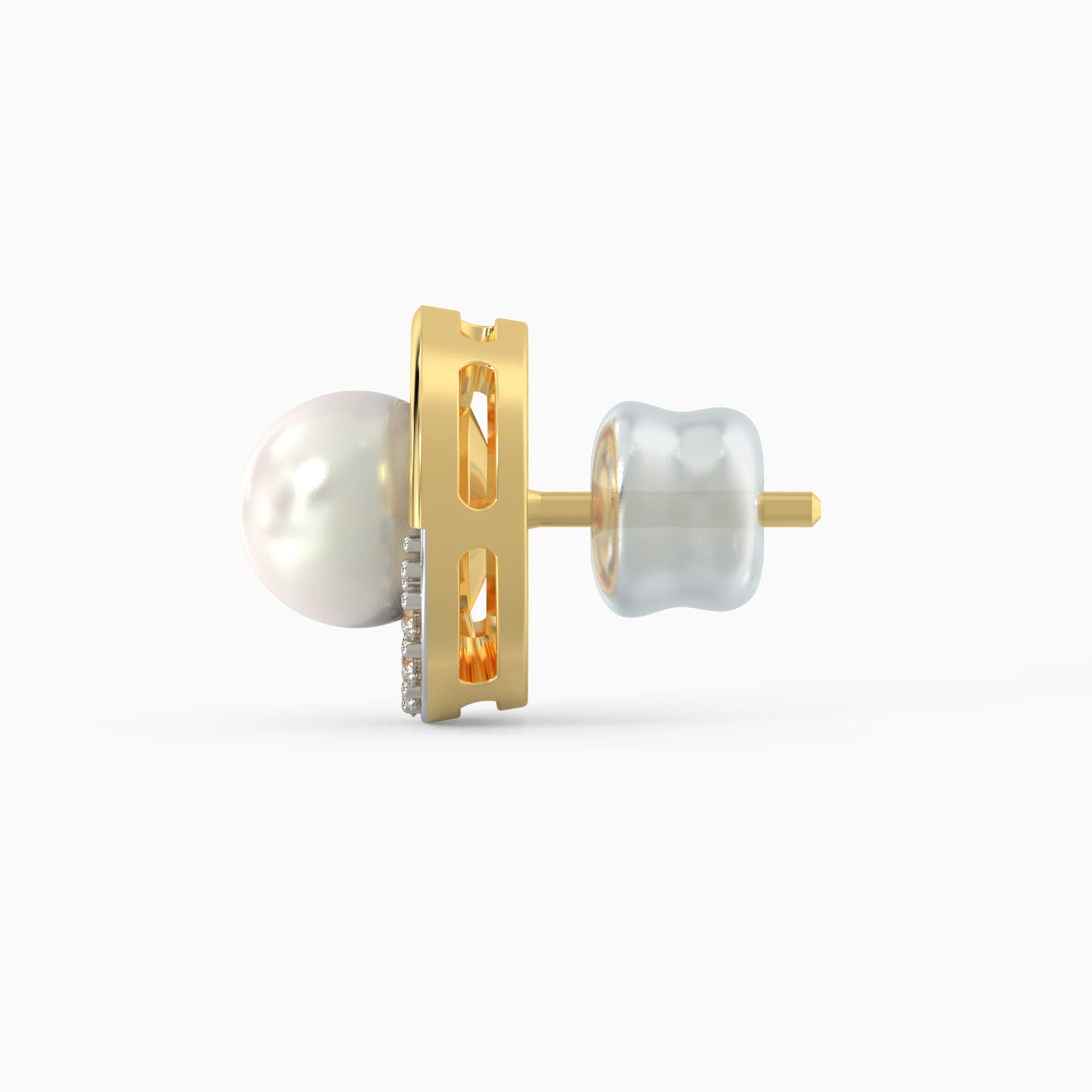 Gold Pearl Centred Diamond Earrings - Image 5