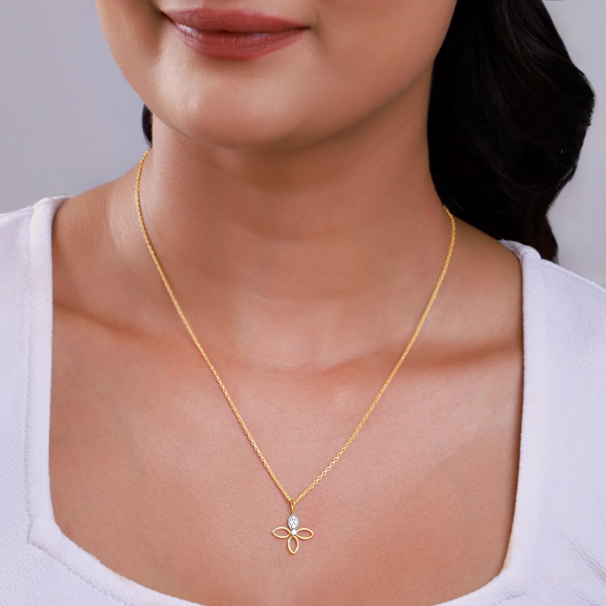 Gold Petal Sparkle Lab Grown Diamond Pendant - Image 3
