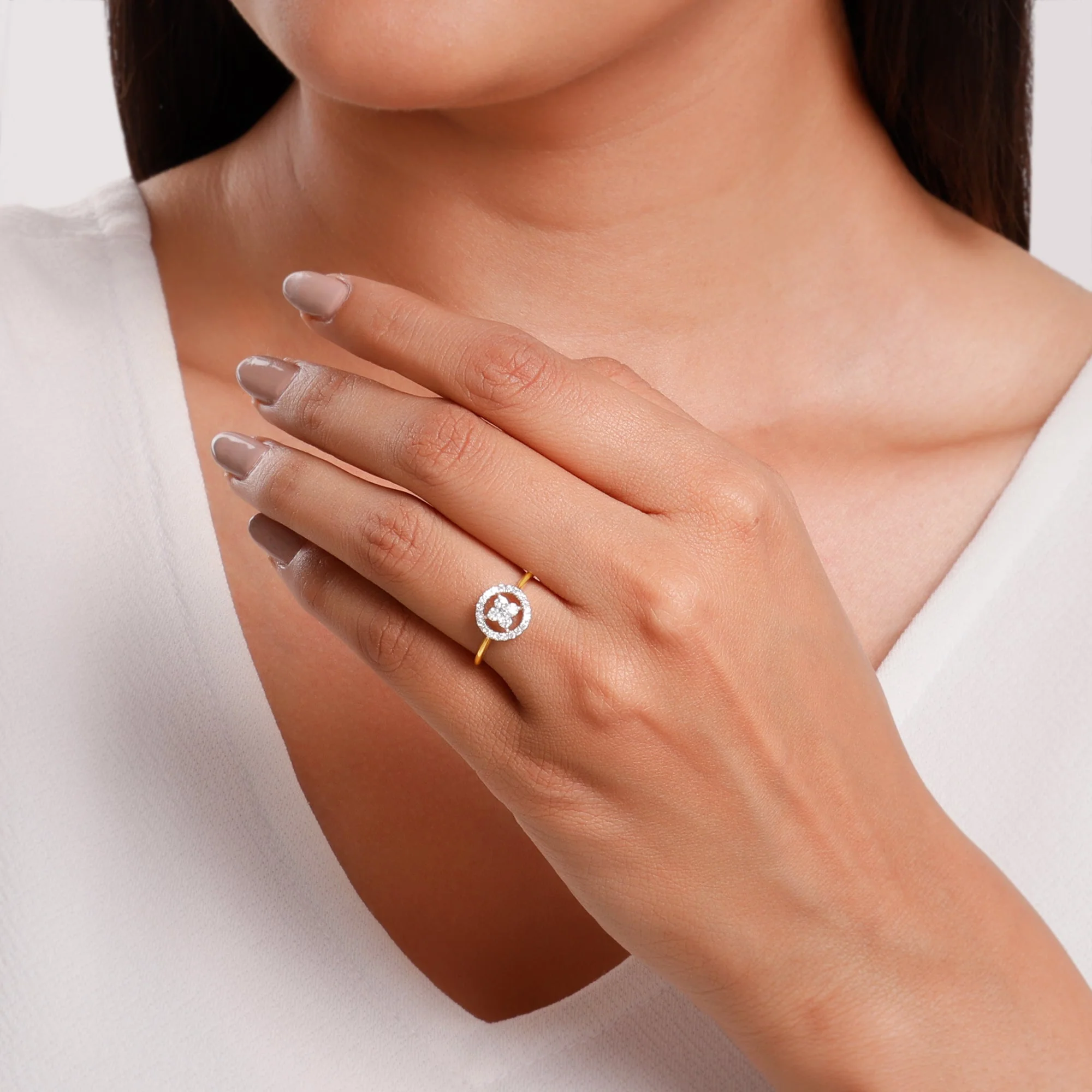 Gold Plumeria Halo Lab Grown Diamond Ring - Image 3