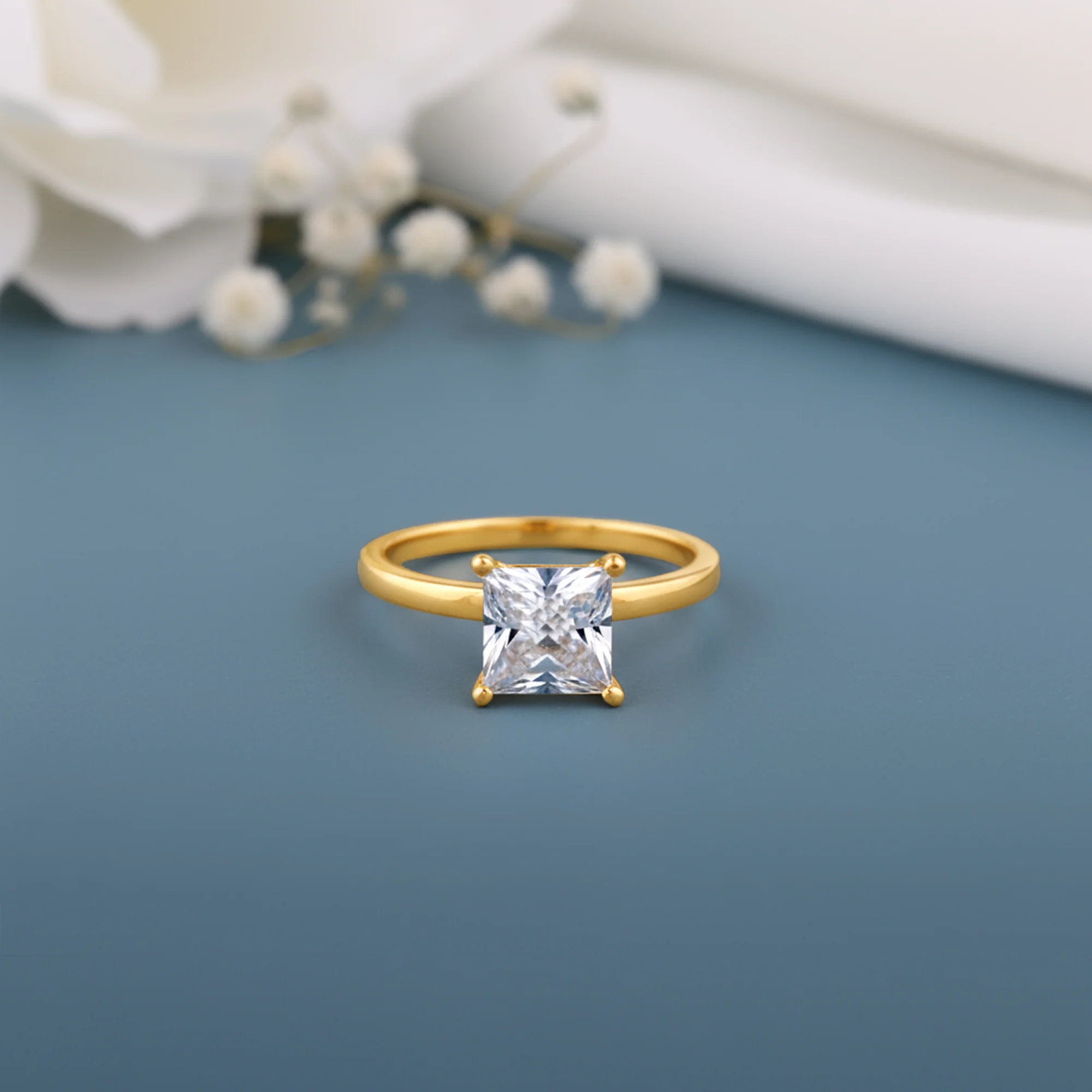 Gold Princess Cut Solitaire Lab Grown Diamond Ring - Image 2