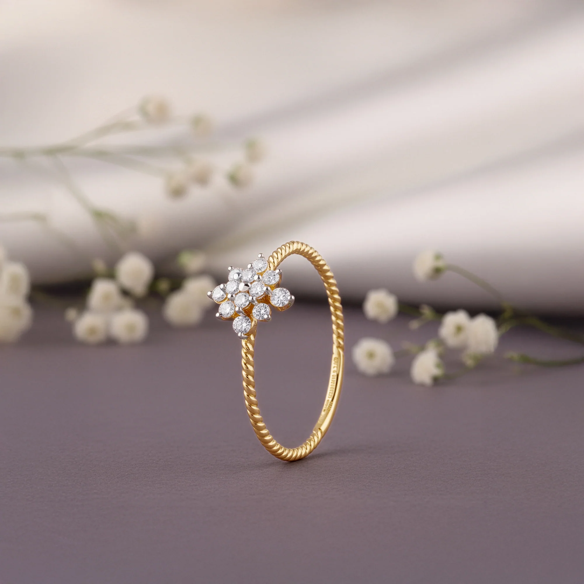 Gold Snowflake Beaded Lab Grown Diamond Ring - Image 2