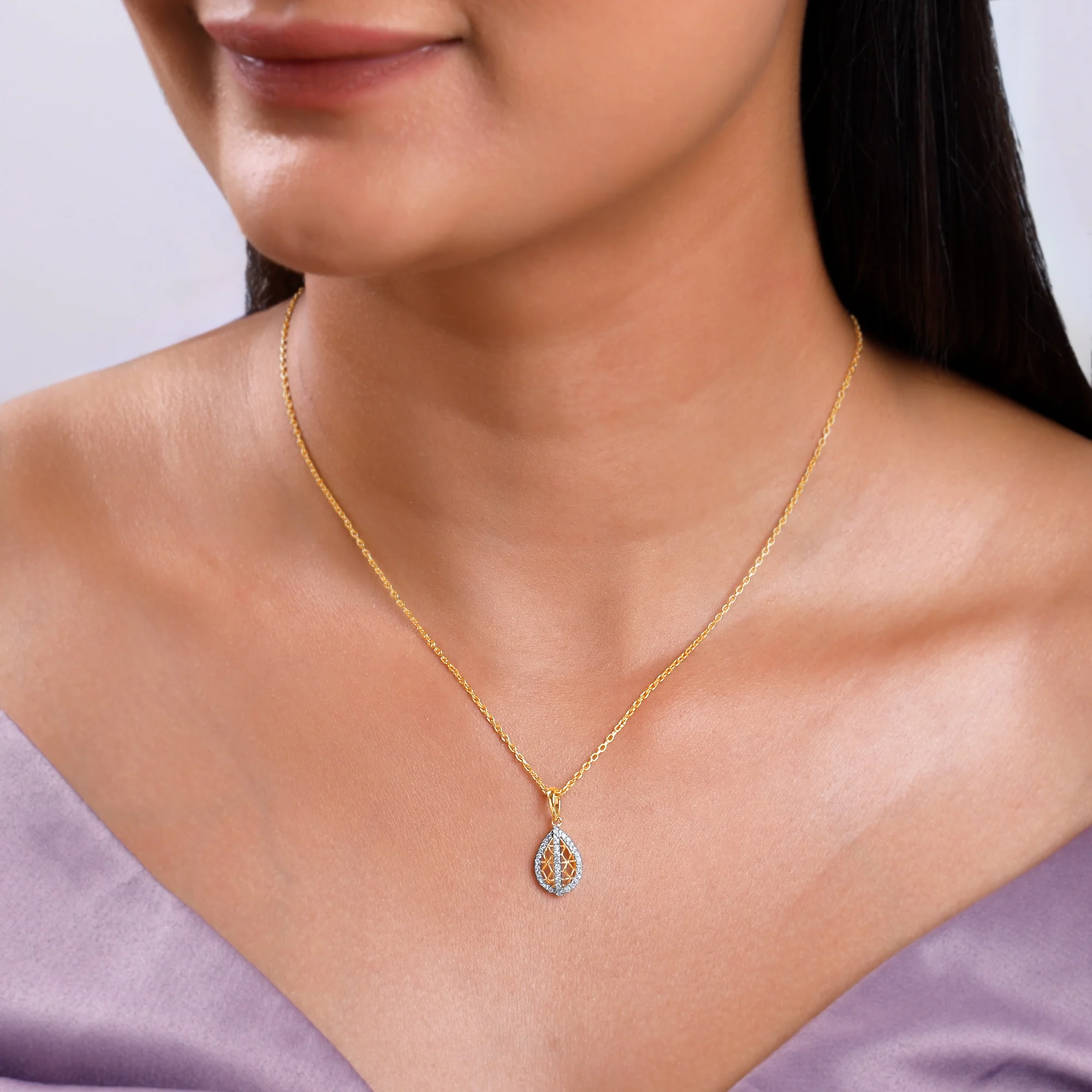 Gold Solene Tear Lab Grown Diamond Pendant - Image 3