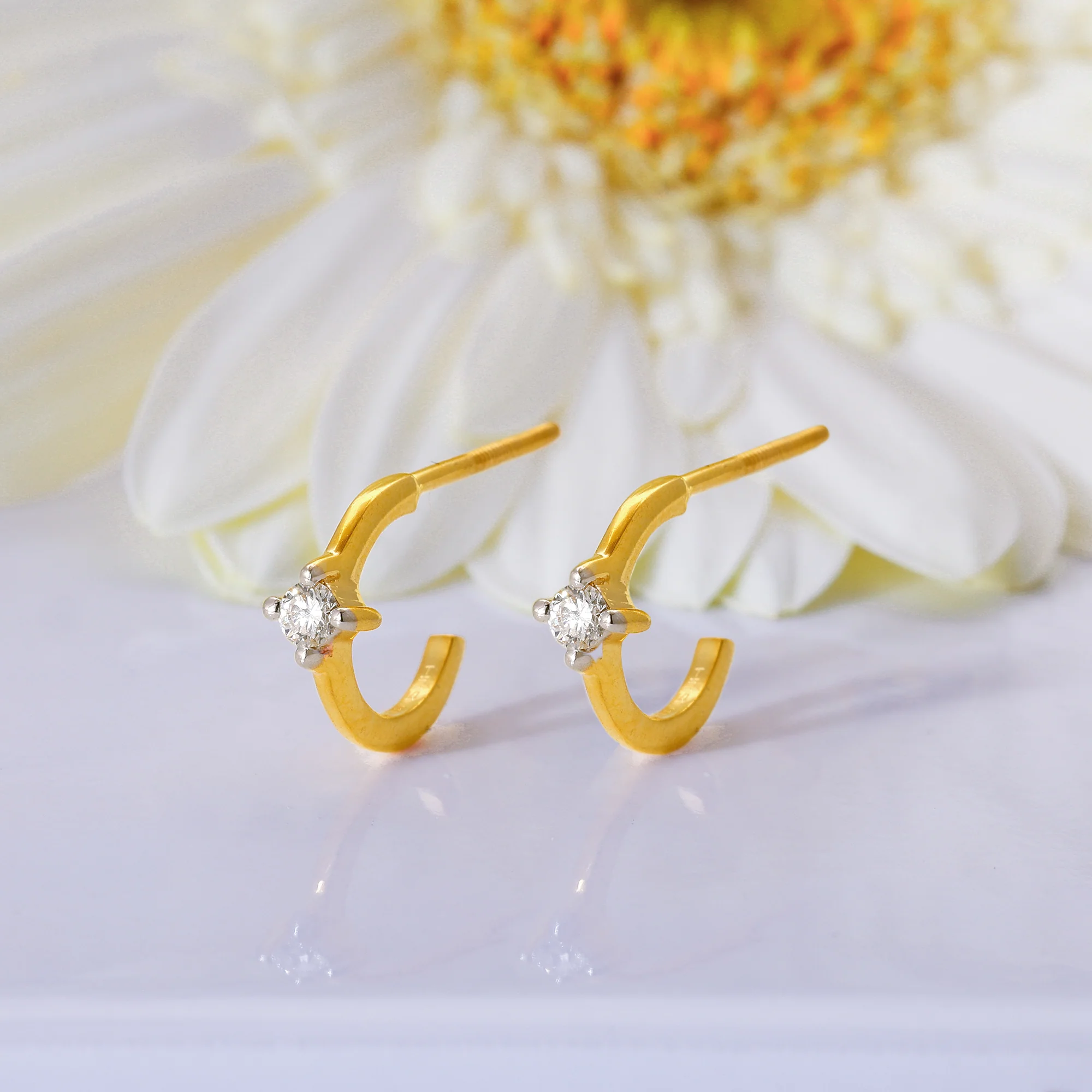 Gold Solitaire Hoop Diamond Earrings - Image 2