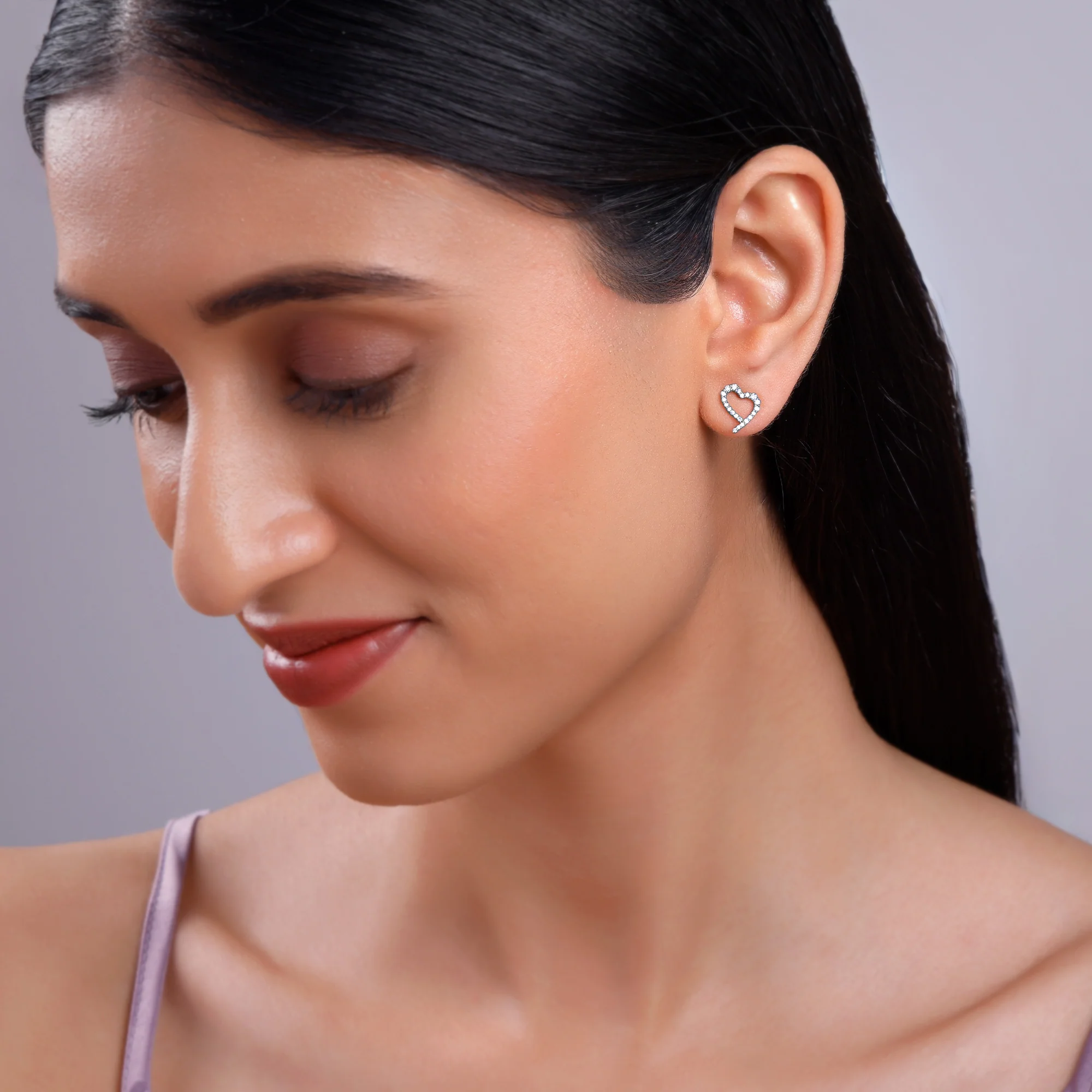 Gold Sparkle Heart Lab Grown Diamond Earrings - Image 3