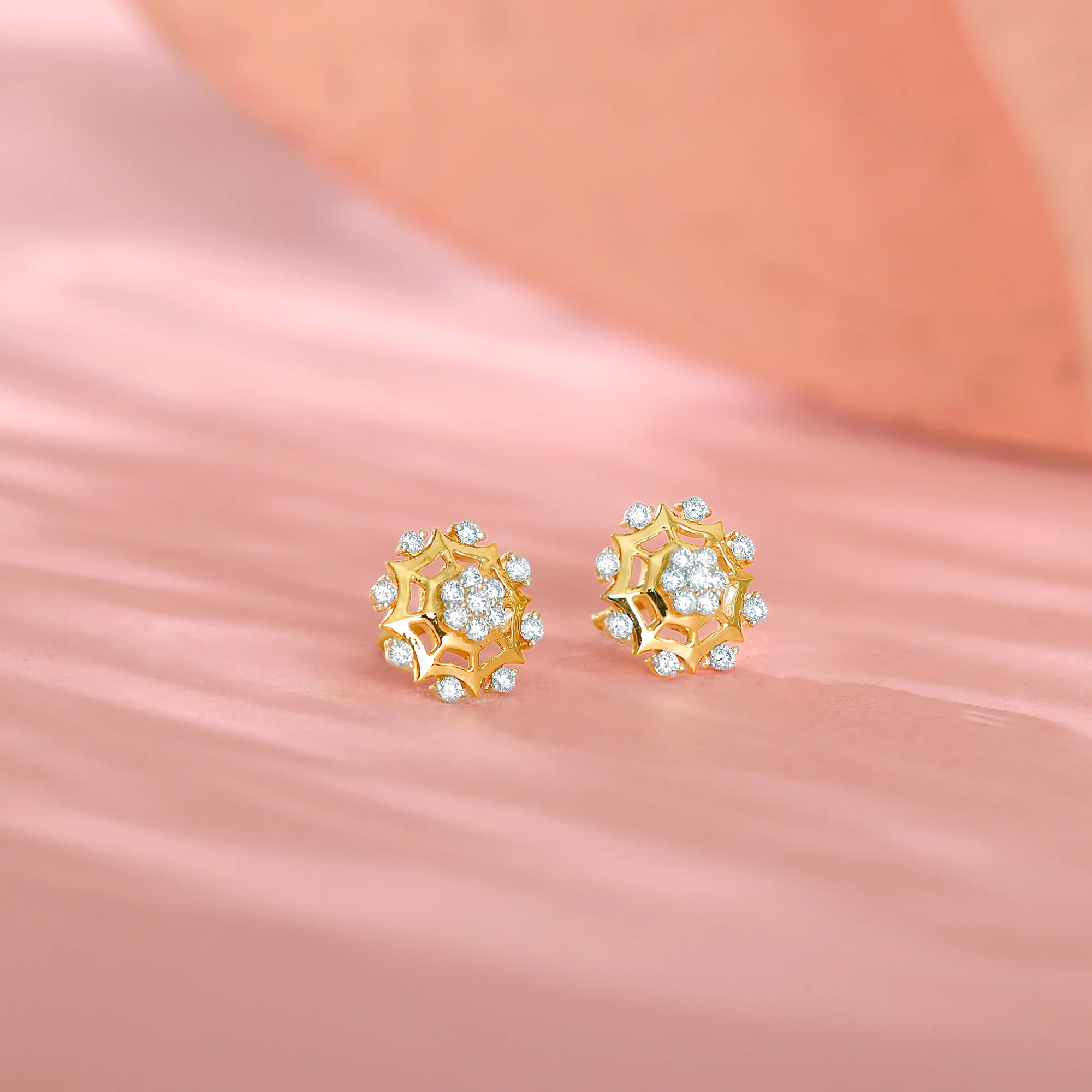 Gold Sparkling Dahlia Diamond Earrings - Image 2