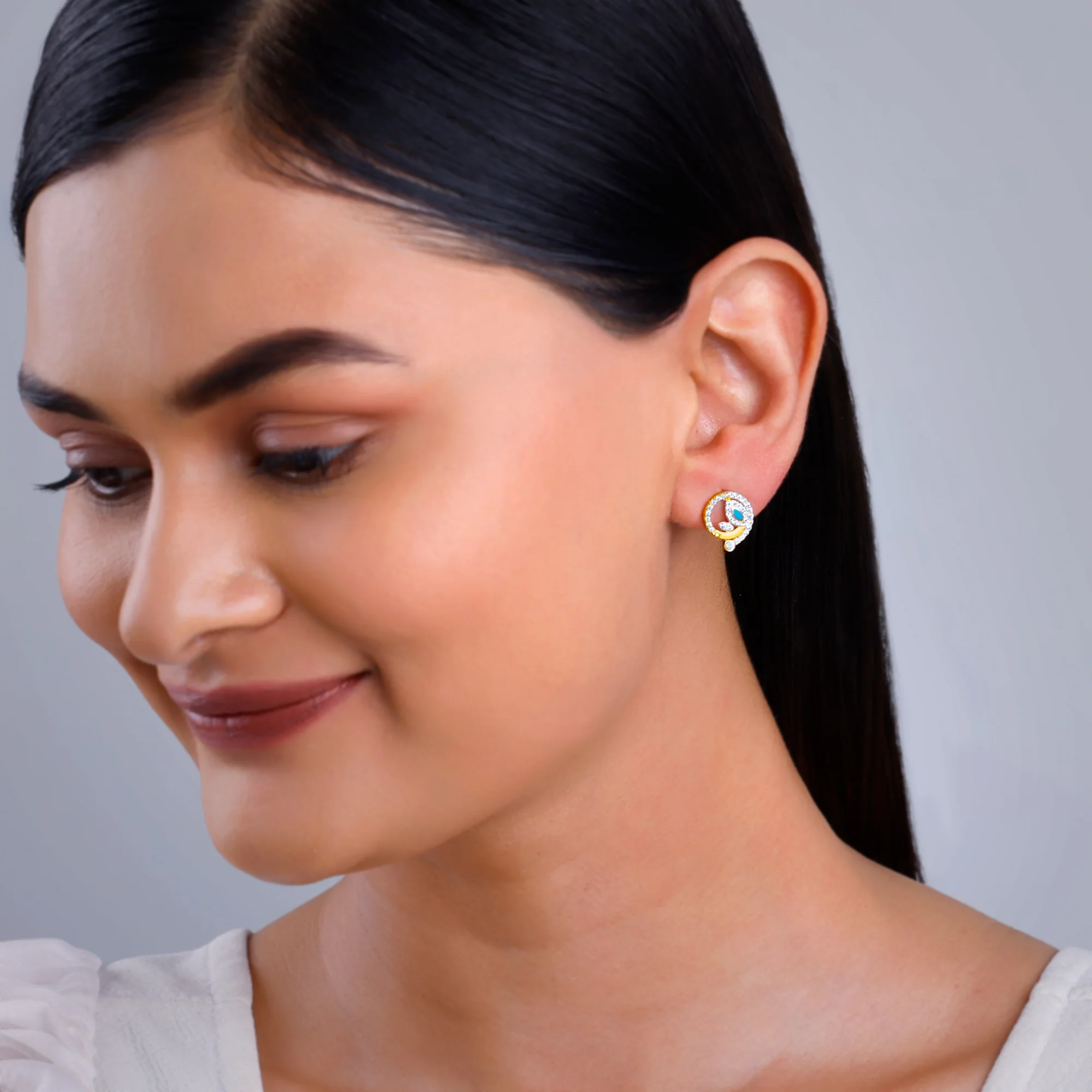 Gold Sparkling Netra Lab Grown Diamond Studs - Image 3