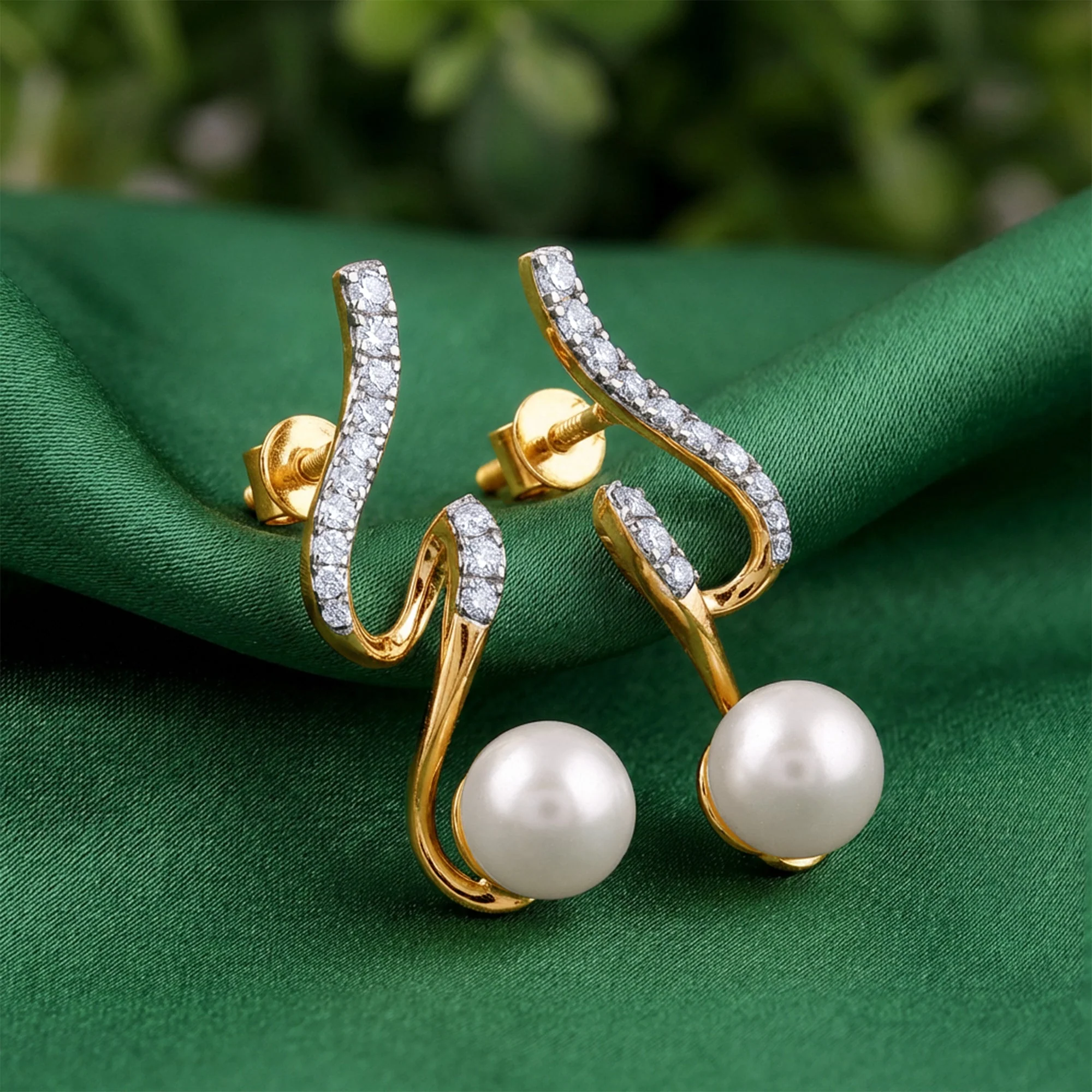 Gold Swirl and Soul Lab grown Diamond Earrings - Image 2