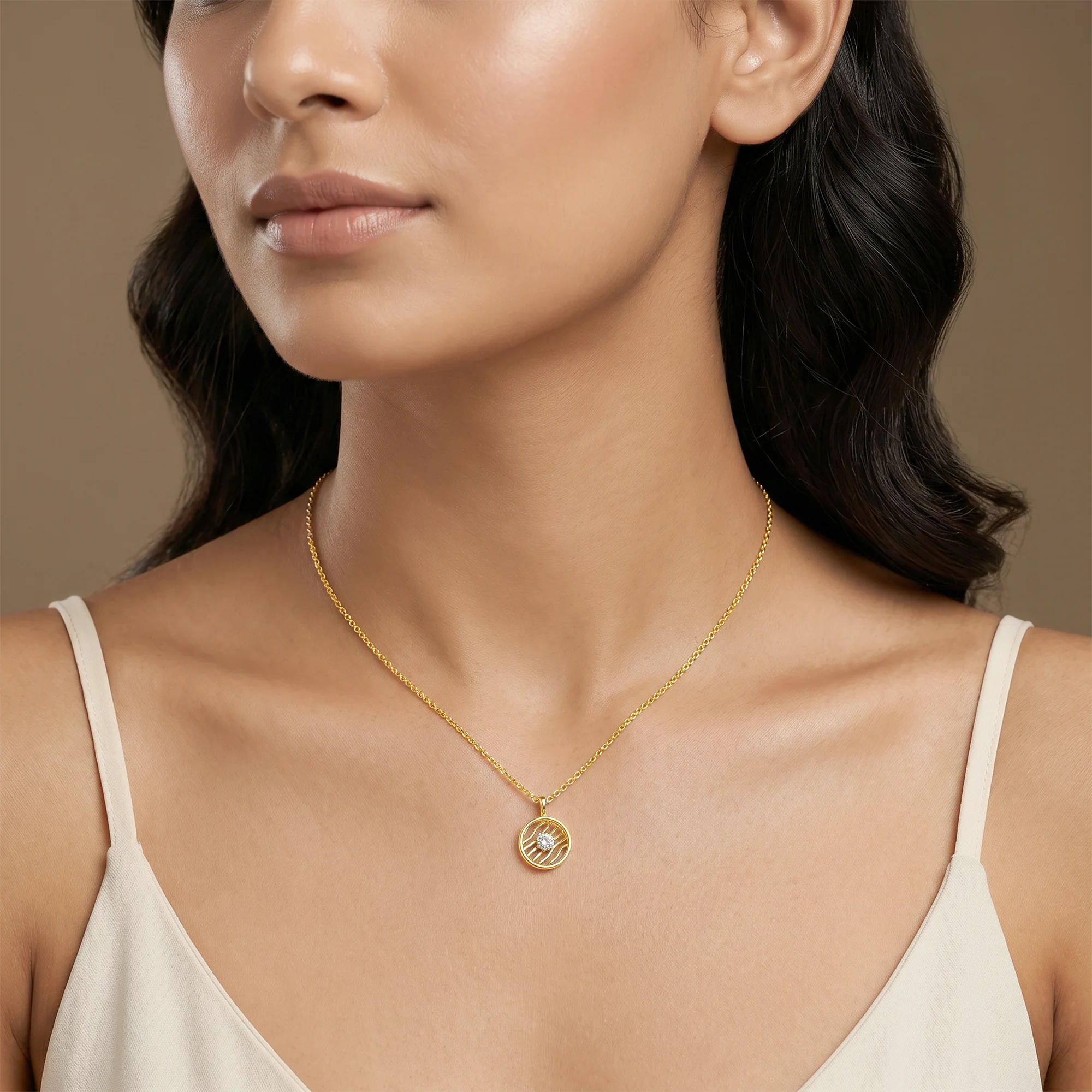 Gold Threaded Orbit Lab Grown Diamond Pendant - Image 3