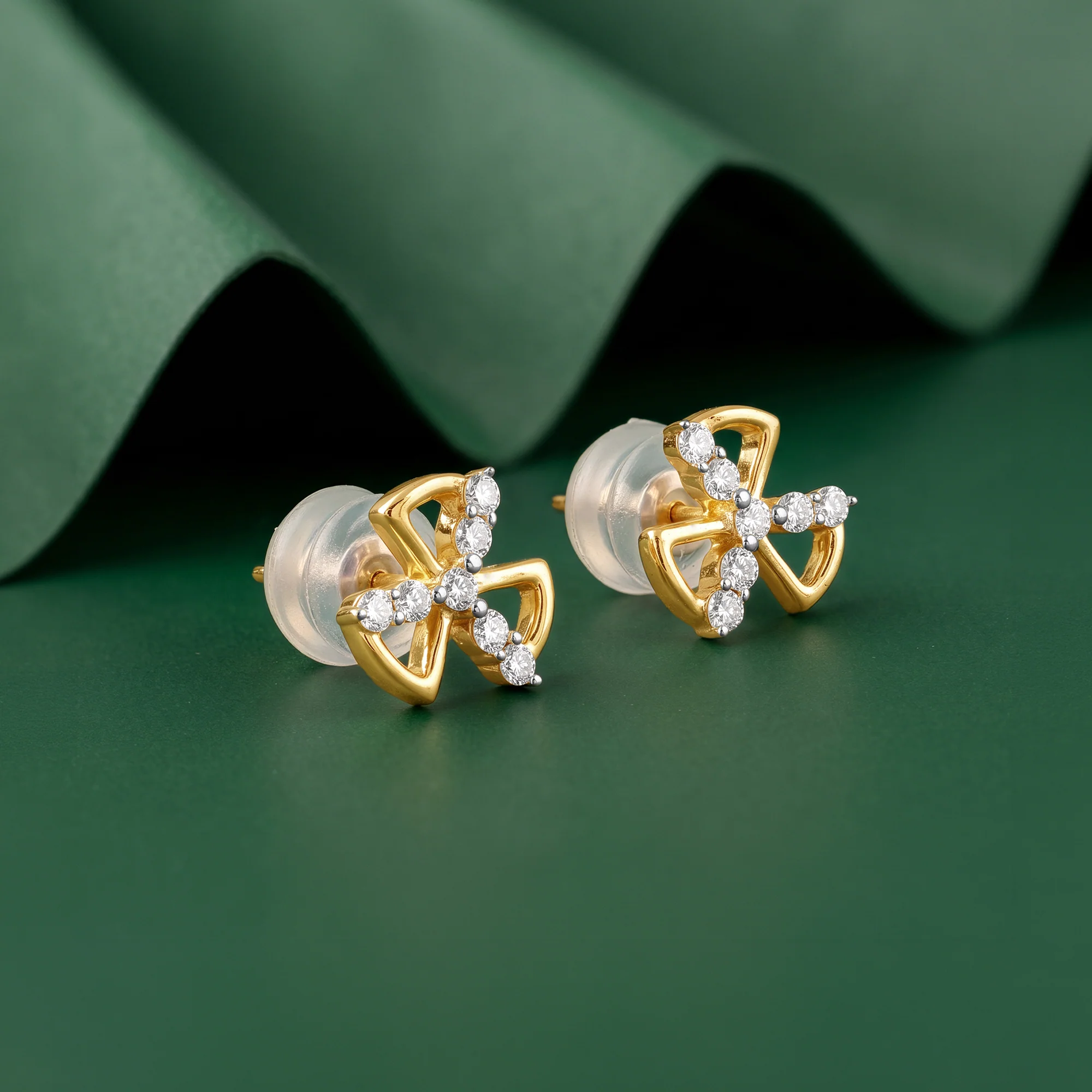 Gold Threefold Flora Lab Grown Diamond Earrings - Image 2